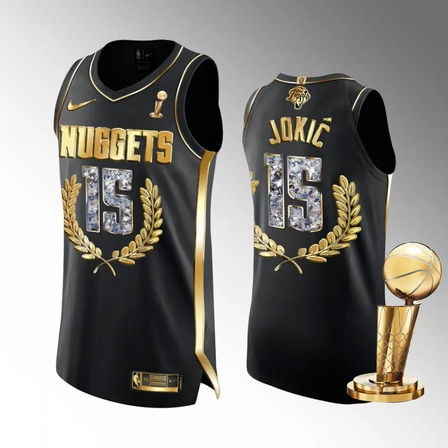 2023 NBA Finals Champions Nikola Jokic Denver Nuggets Black #15 Jersey Golden Diamond