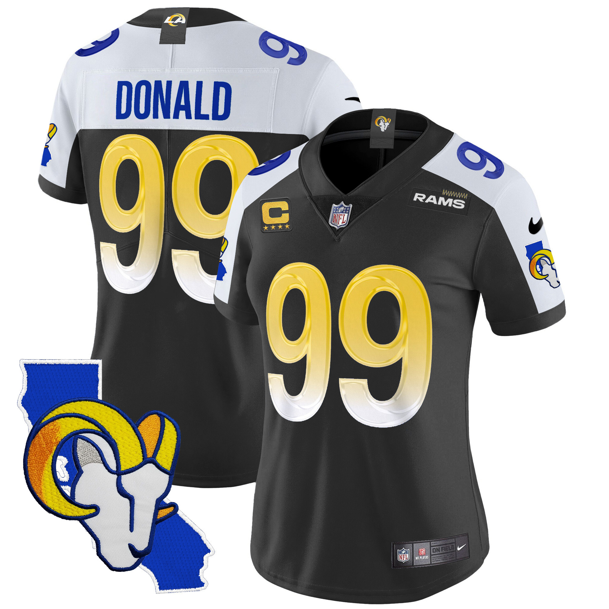 Aaron Donald Women's Los Angeles Rams California Patch Vapor Limited Black Alternate Jersey - All Stitched 