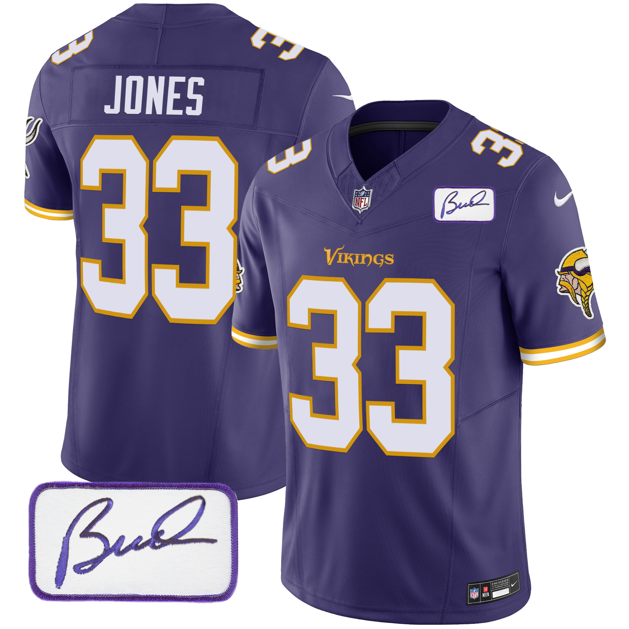 Aaron Jones Men's Minnesota Vikings Bud Grant Patch Classic Limited V6 Purple Jersey - All Stitched