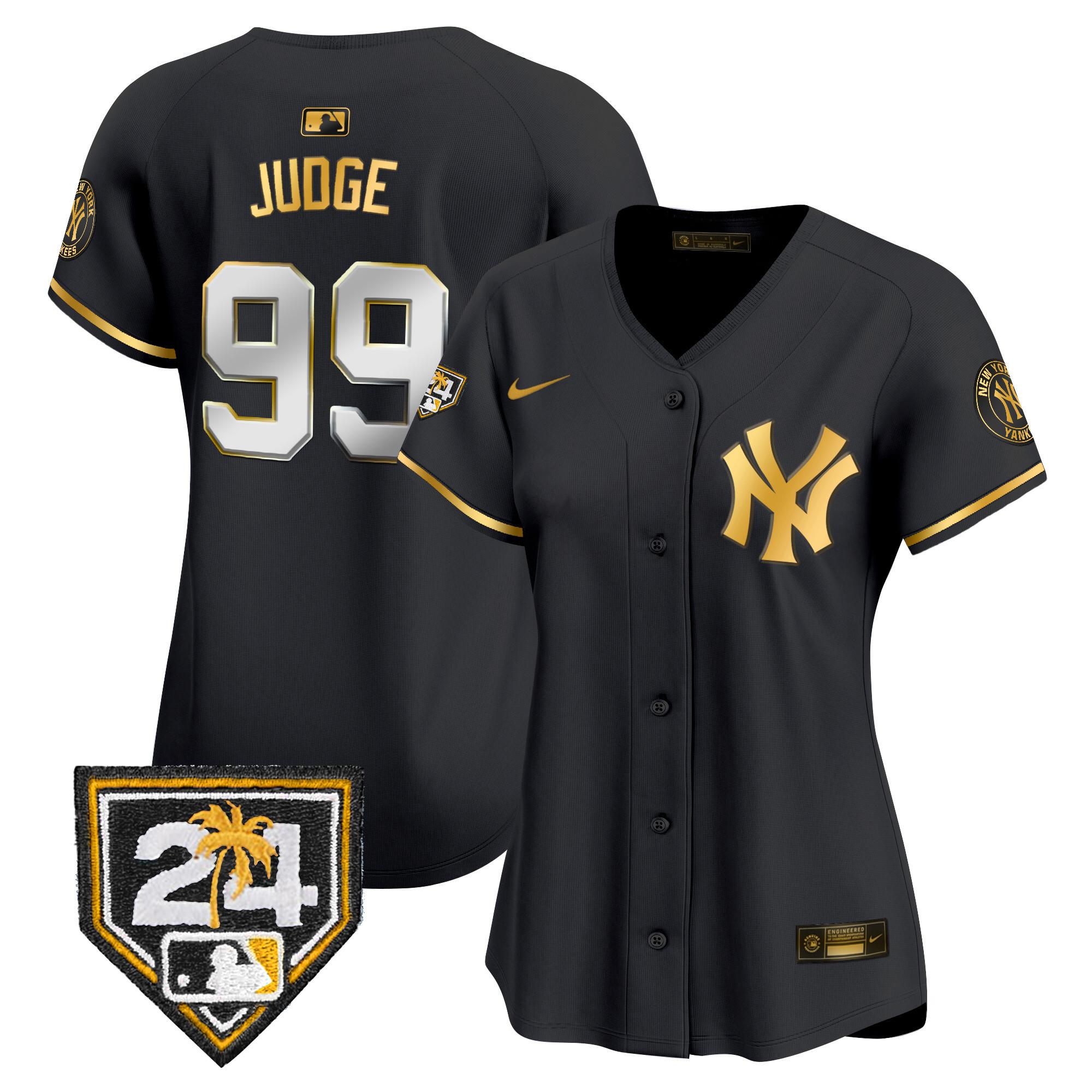 Aaron Judge Women's New York Yankees 2024 Spring Training Patch Vapor Premier Limited V2 Black Gold Jersey - All Stitched