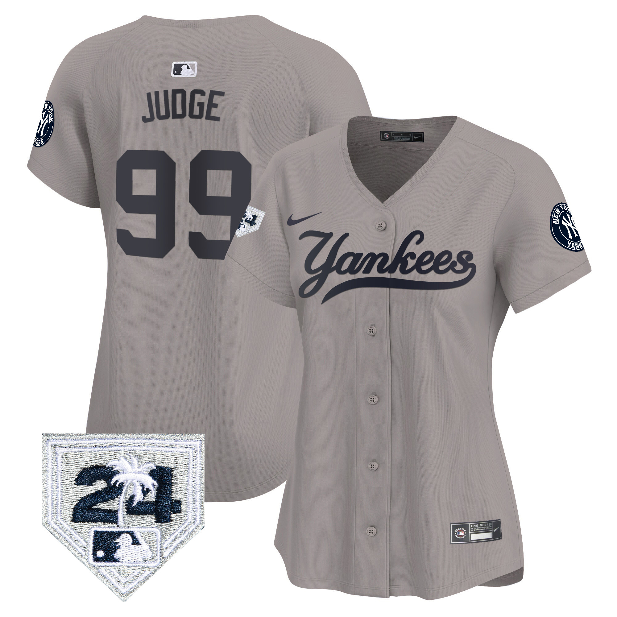 Aaron Judge Women's New York Yankees 2024 Spring Training Patch Vapor Premier Limited V6 Gray Jersey - All Stitched