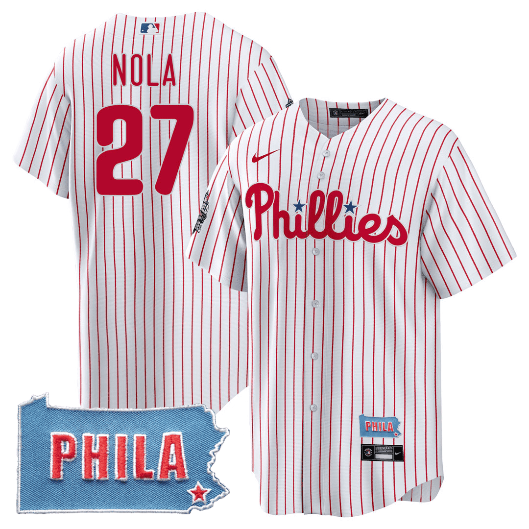 Aaron Nola Men's Philadelphia Phillies PHILA PA State Patch White Jersey - All Stitched