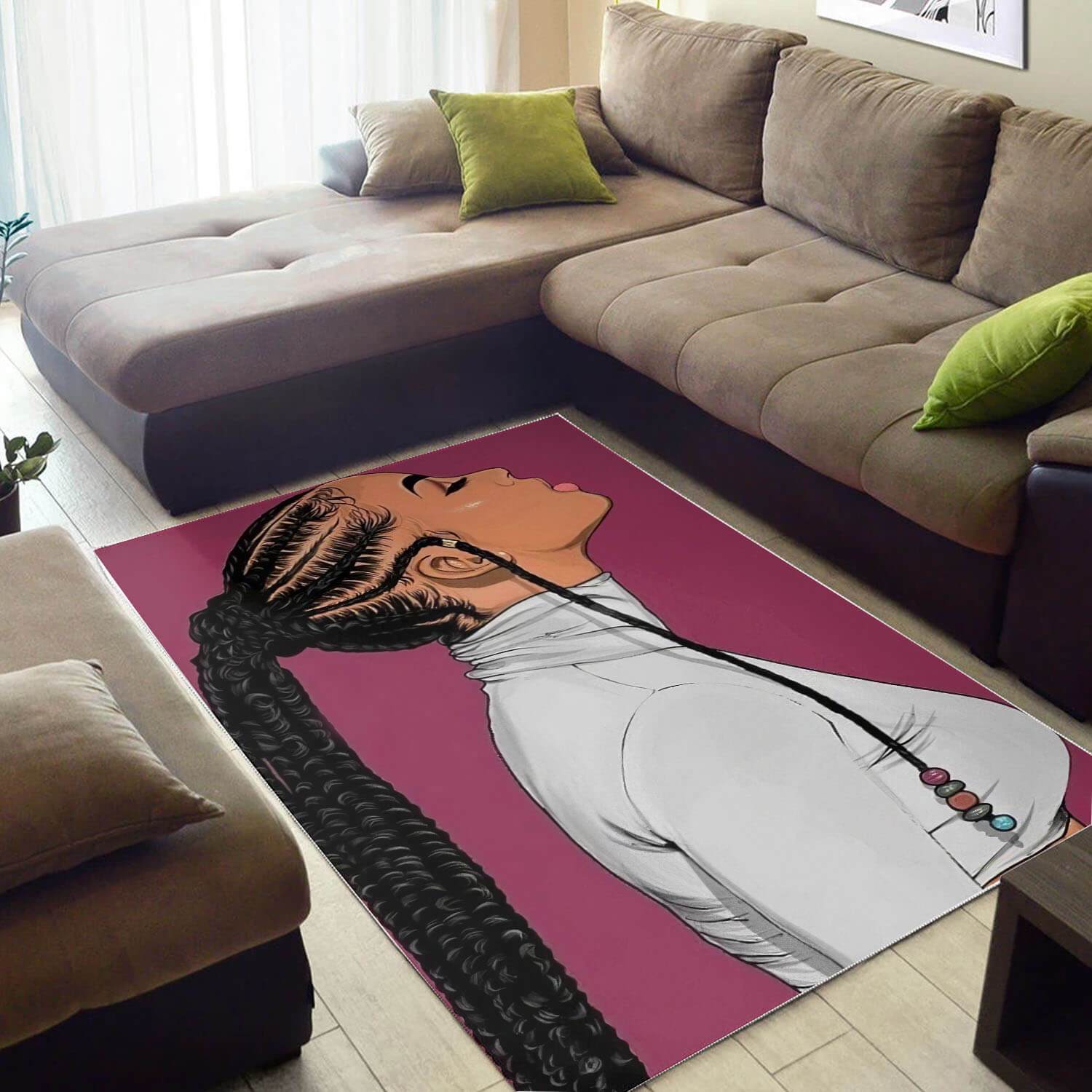 African American Pretty Melanin Beauty Girl Carpet Design Modern Themed Living Room Rectangle Rug