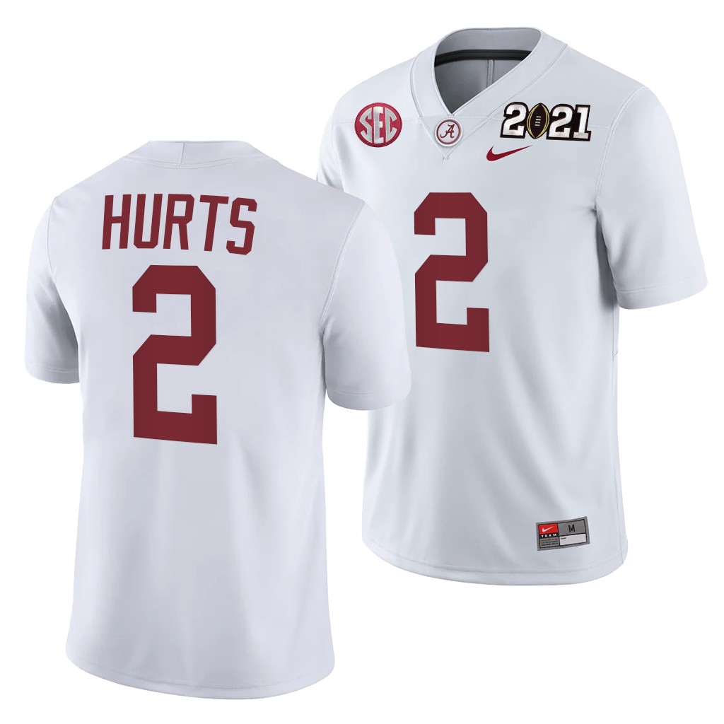 Alabama Crimson Tide Jalen Hurts 2021 Rose Bowl Champions Jersey White College Playoff Away