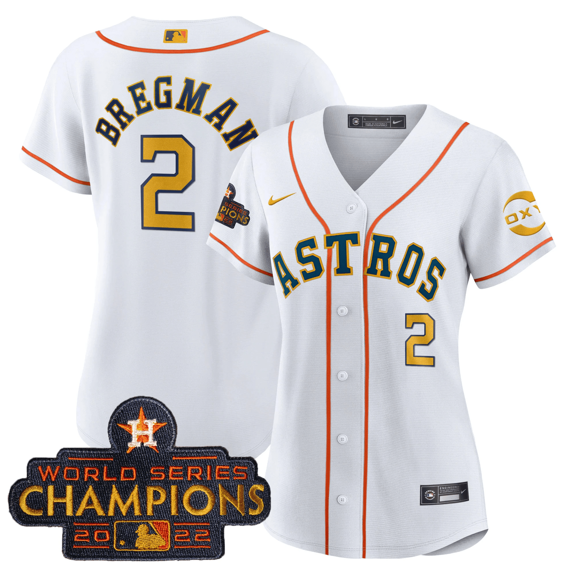 Alex Bregman Houston Astros 2022 Champions Gold Rush Oxy Patch Cool Base Jersey - All Stitched