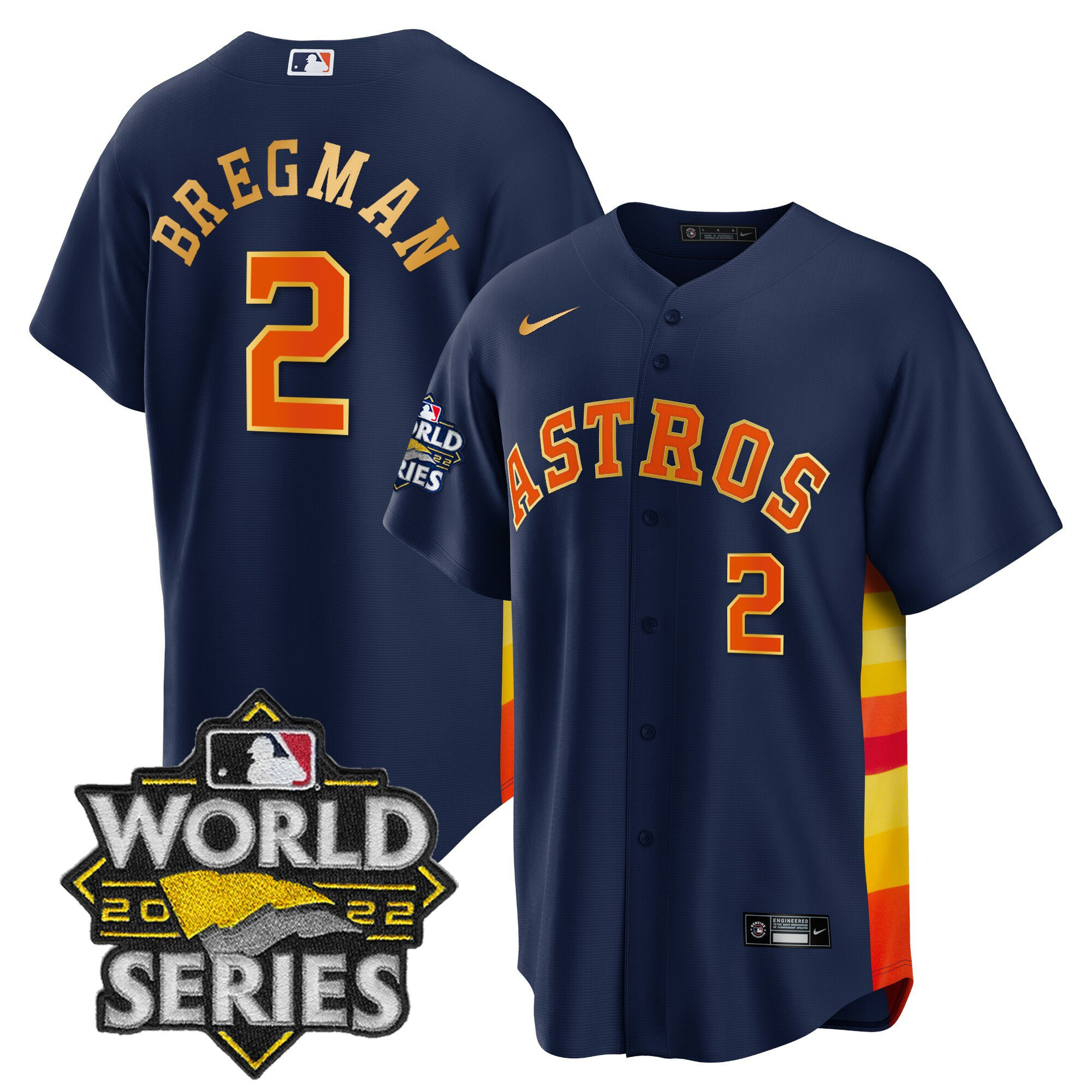 Alex Bregman Men's Houston Astros 2022 World Series Gold Limited Cool Navy Jersey - All Stitched