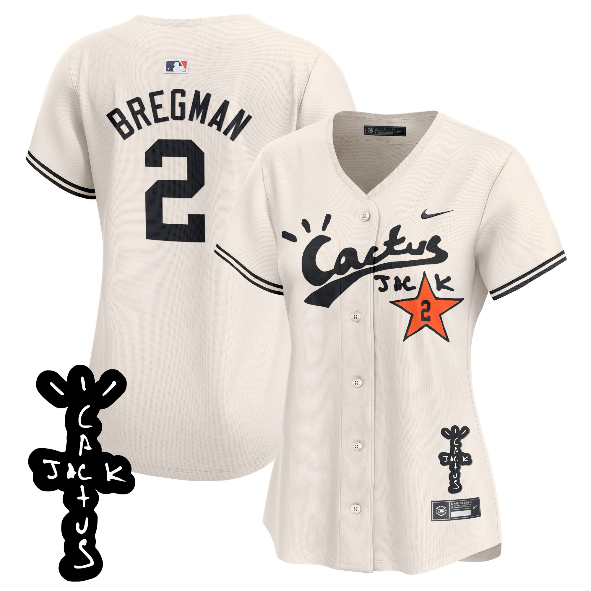 Alex Bregman Women's Houston Astros Cactus Jack Patch Vapor Premier Limited V2 Cream Jersey - All Stitched