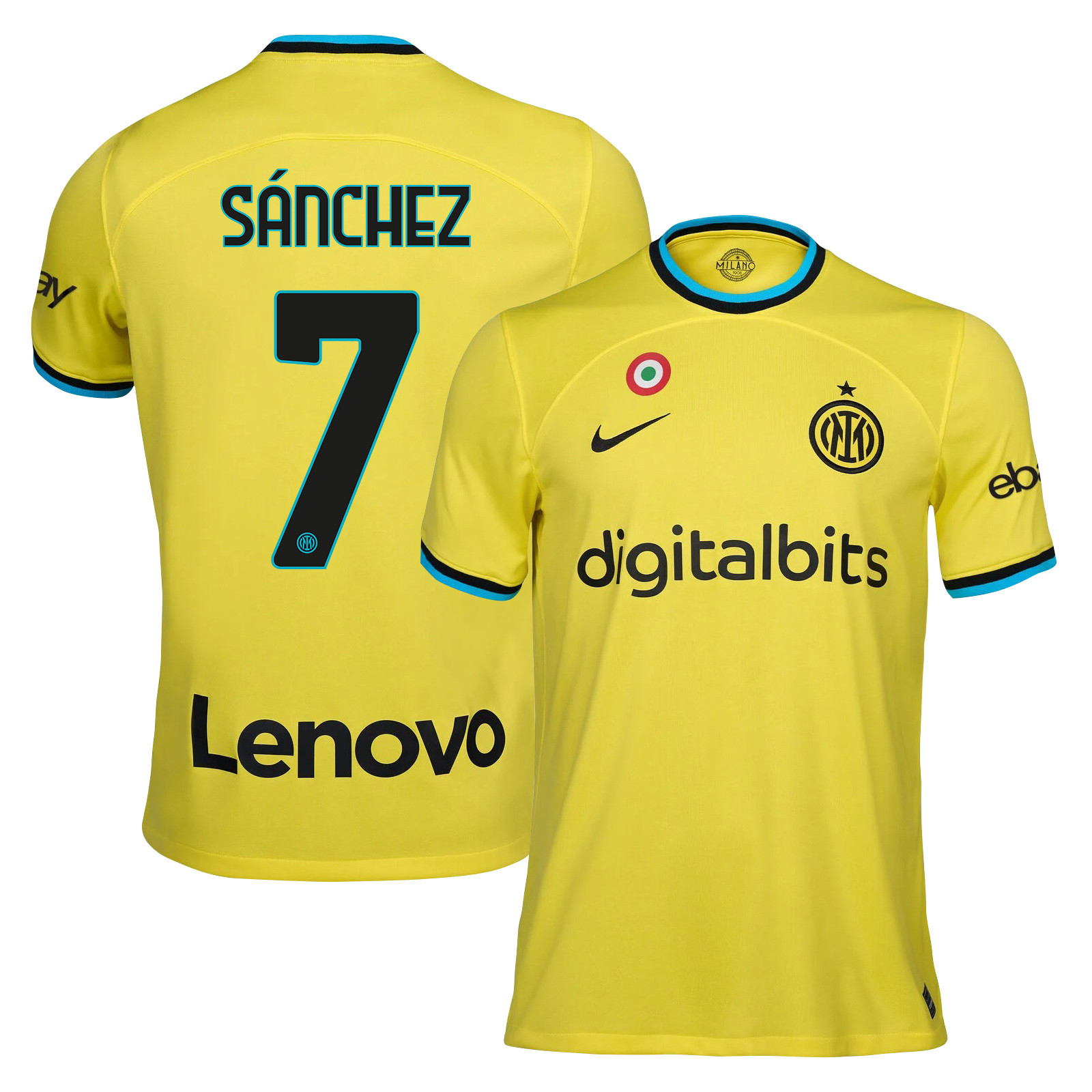 Alexis Sánchez 7 Inter Milan 2022/23 Third Men Soccer Jersey – Yellow