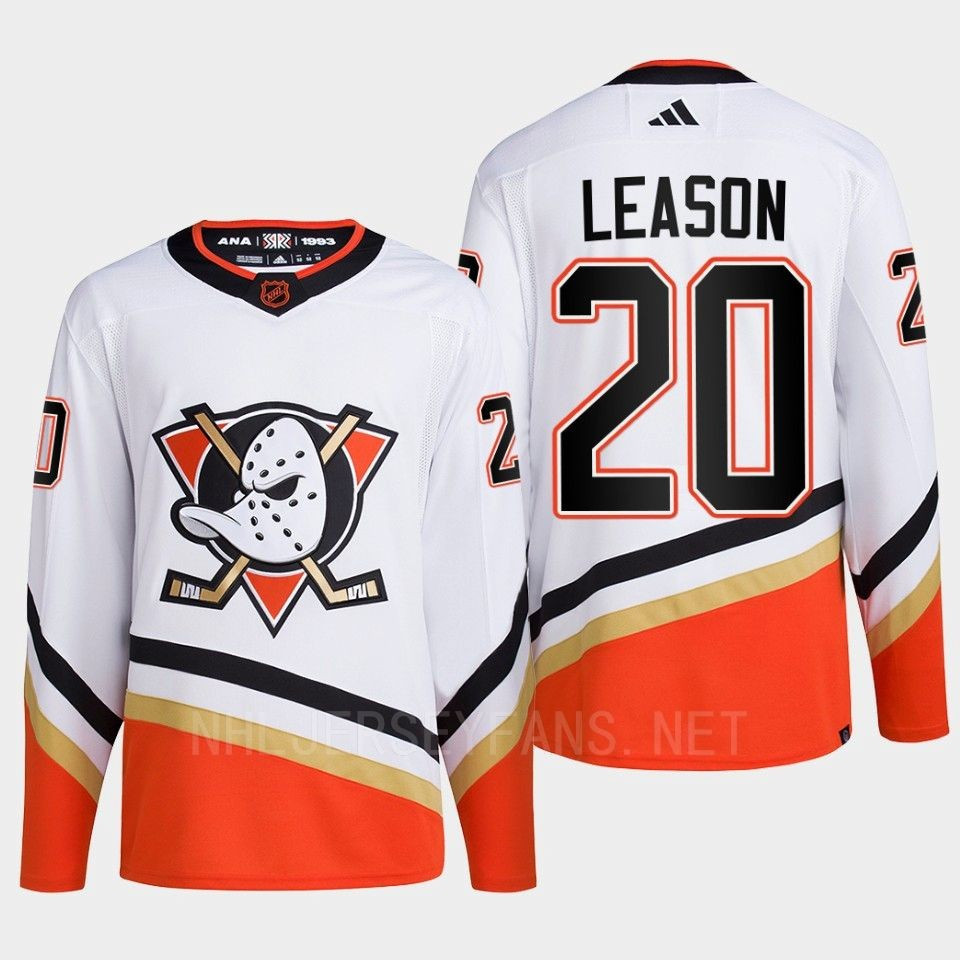 Anaheim Ducks 2022 Reverse Retro 2.0 Brett Leason 20 White Primegreen Stitched Jersey Men’s