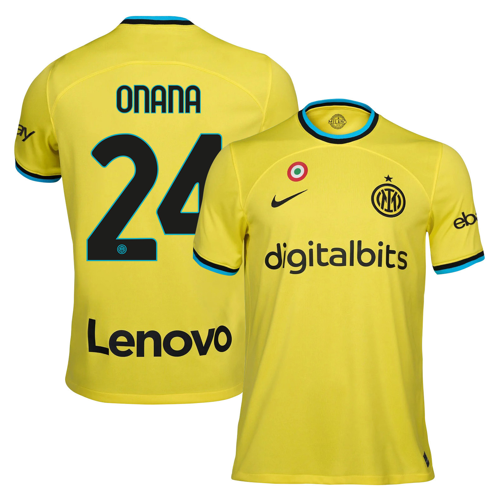 André Onana 24 Inter Milan 2022/23 Third Men Soccer Jersey – Yellow