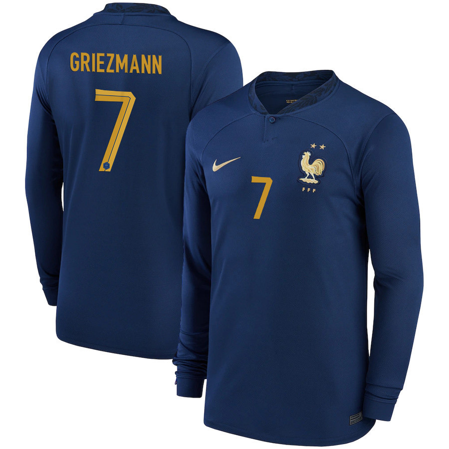 Antoine Griezmann 7 France National Team 2022-23 Qatar World Cup- Home Men Long Sleeve Soccer Jersey