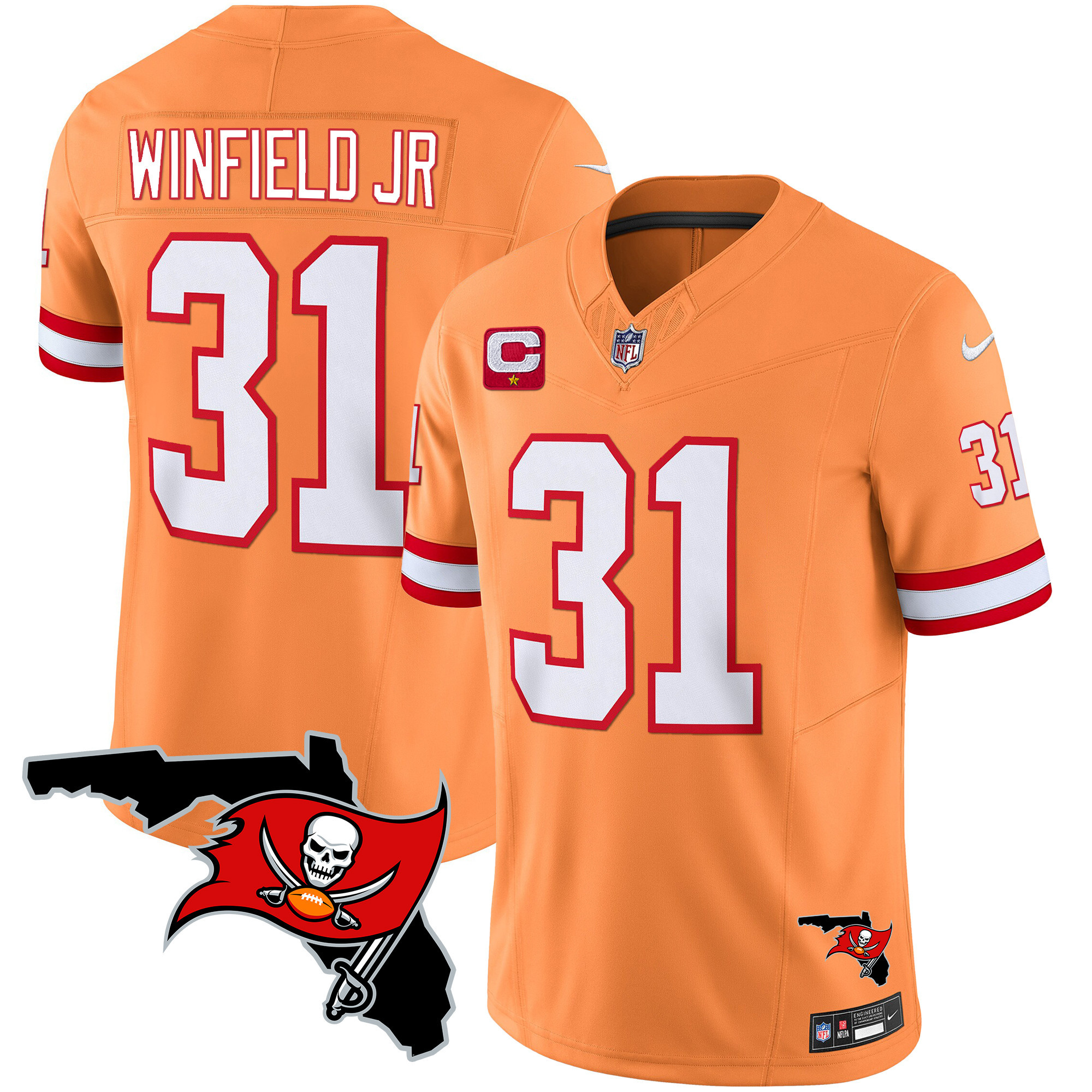 Antoine Winfield Jr. Men's Tampa Bay Buccaneers Florida Patch Vapor Limited Orange Jersey - All Stitched 