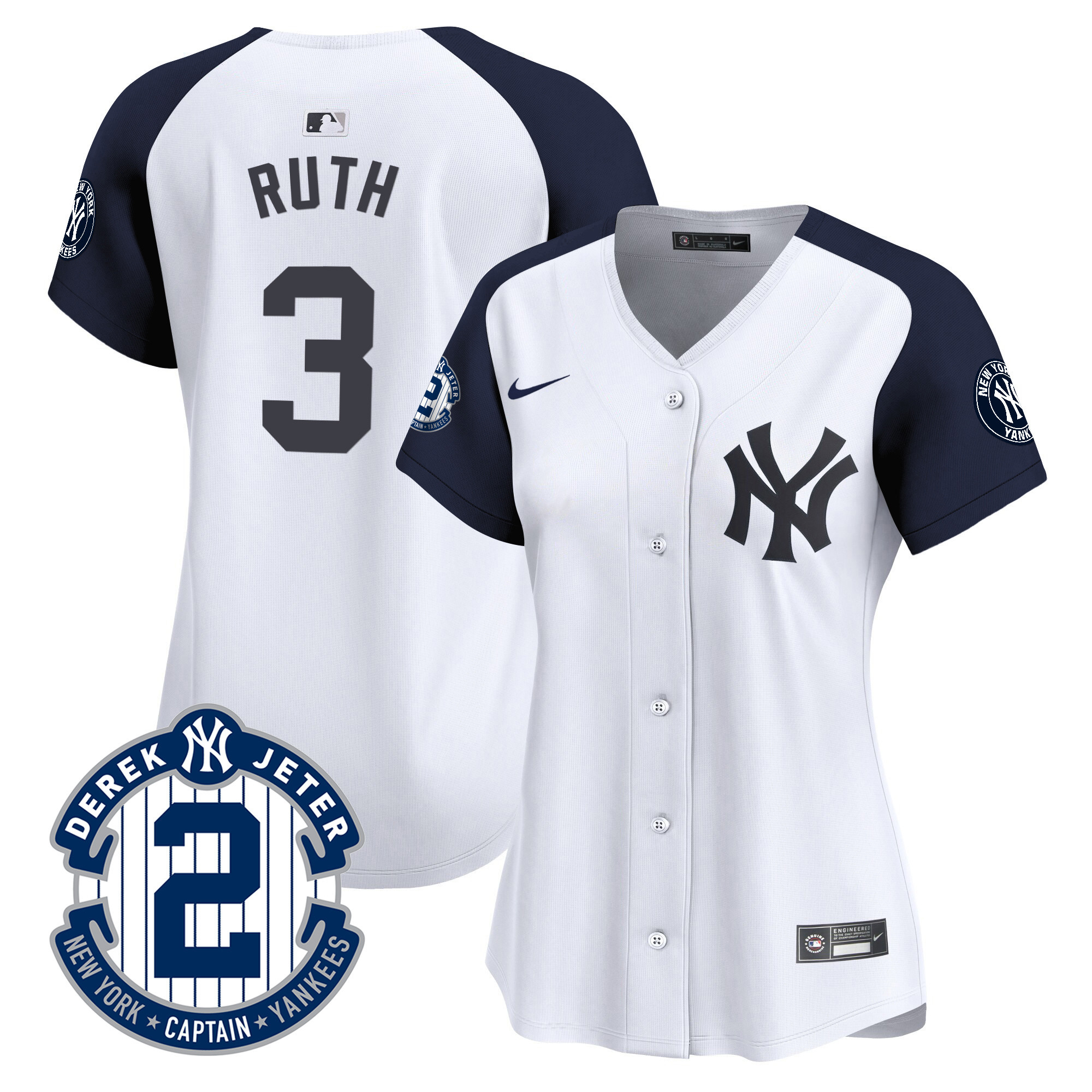 Babe Ruth Women's New York Yankees Derek Jeter Patch Vapor Premier Limited White  Alternate Jersey - All Stitched