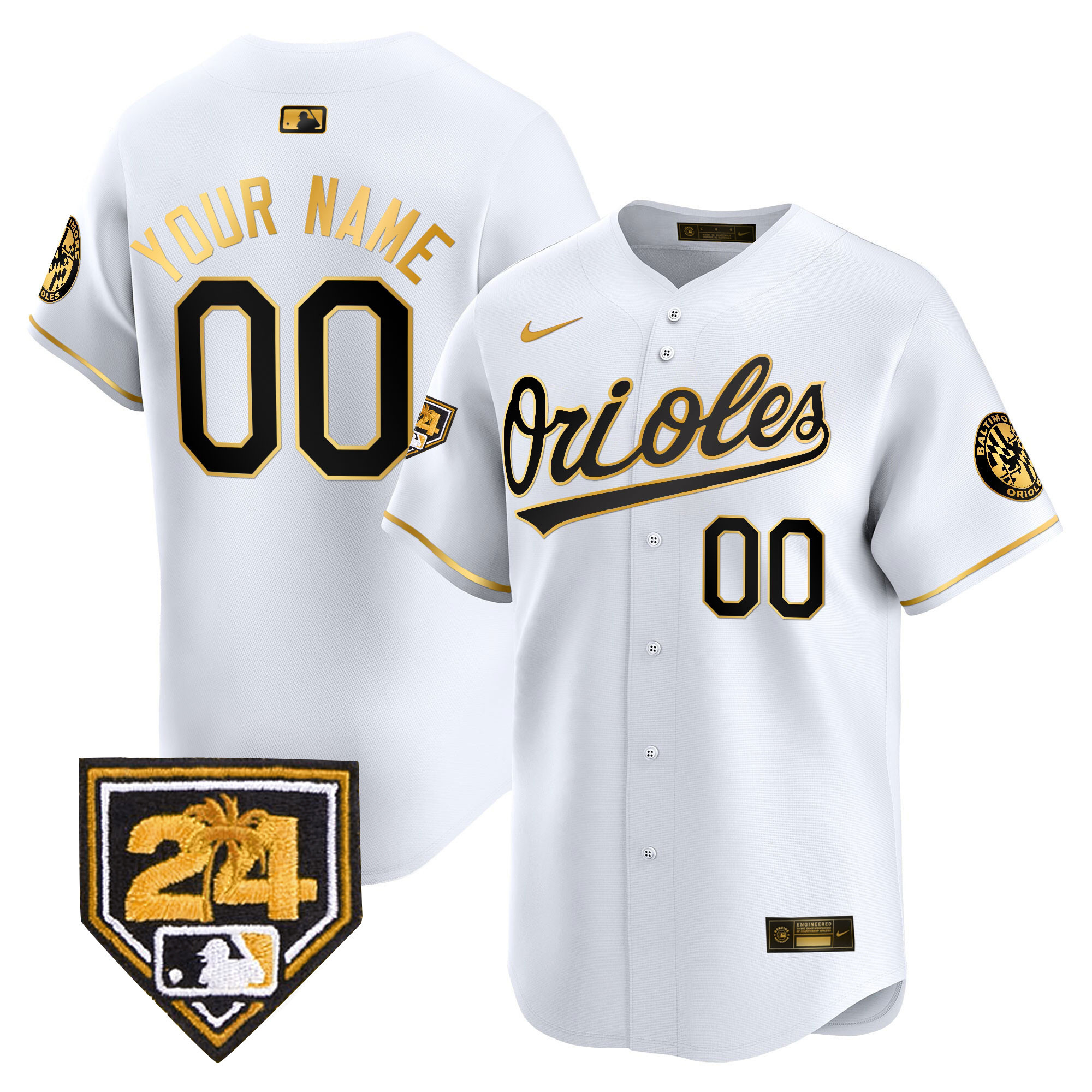 Baltimore Orioles 2024 Spring Training Patch Vapor Premier Limited Custom White Gold Jersey - All Stitched