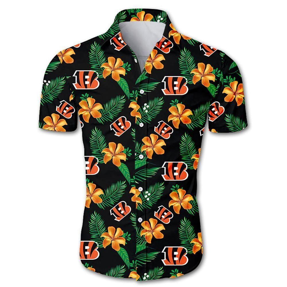 Beach Shirt Cincinnati Bengals Tropical Flower Hawaiian Shirt White Men Women Beach Wear Short Sleeve Hawaii Shirt