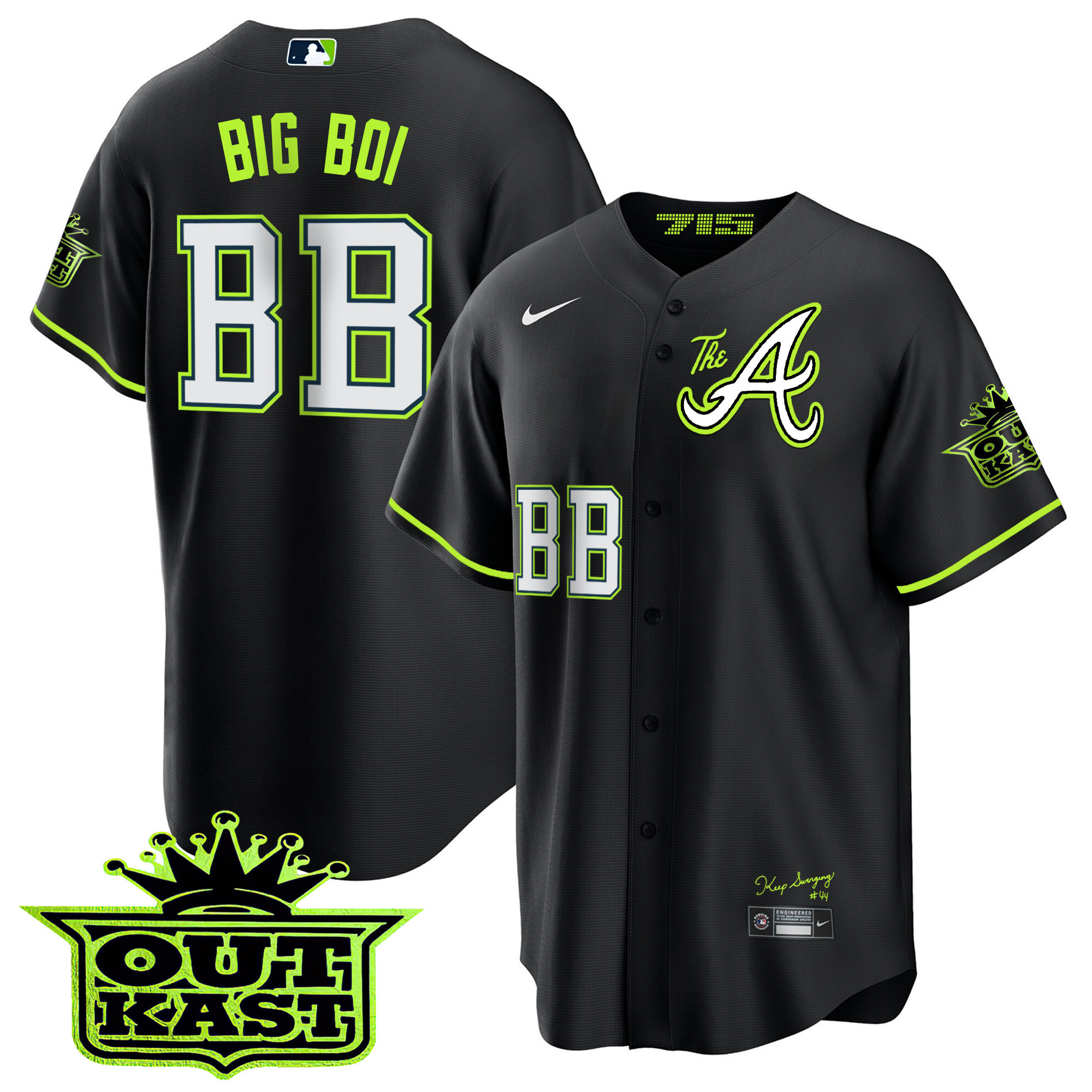 Big Boi Youth's Atlanta Braves Atliens The A Cool Base Black Jersey - All Stitched