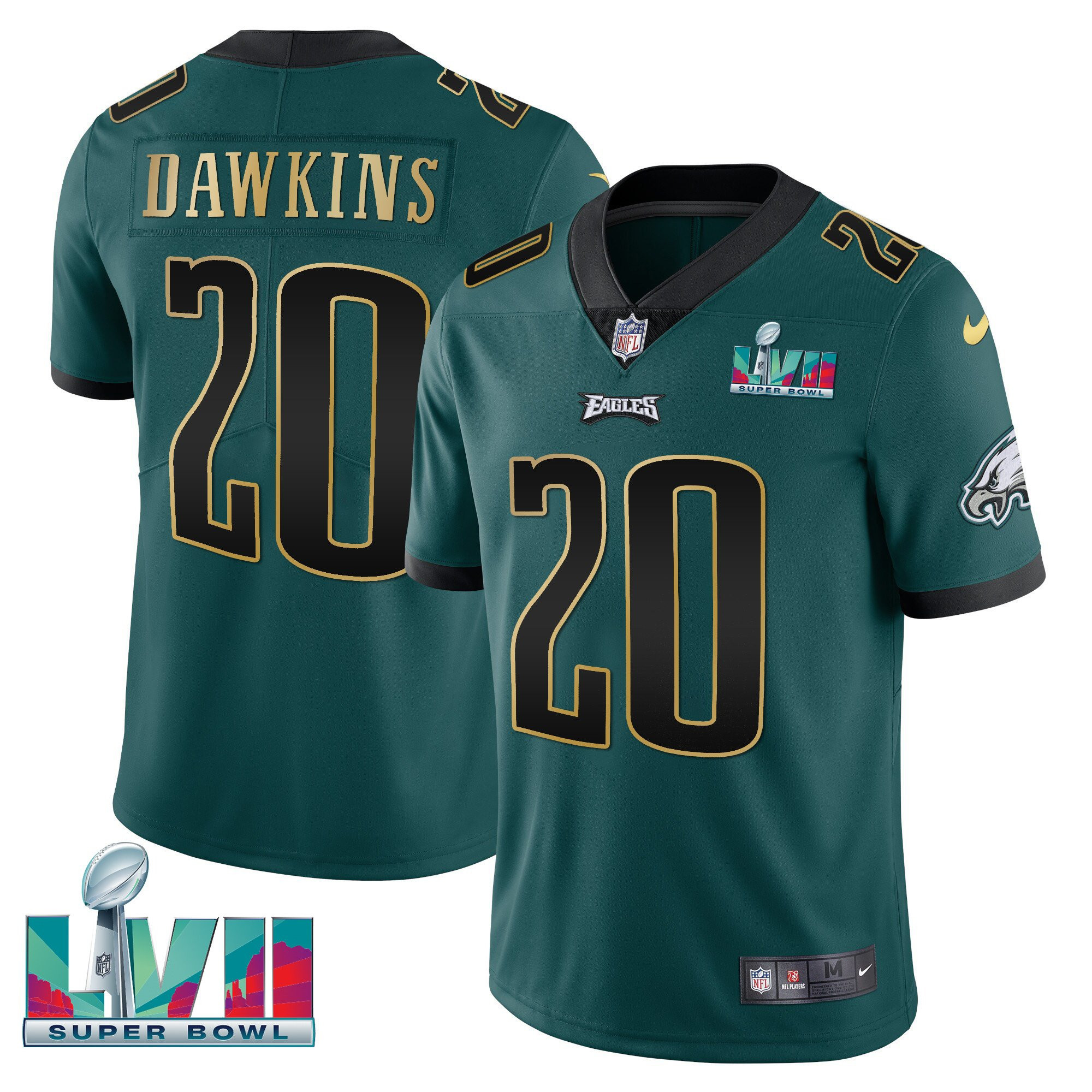Brian Dawkins Men's Philadelphia Eagles Super Bowl Patch Vapor Green Gold Trim Jersey - All Stitched