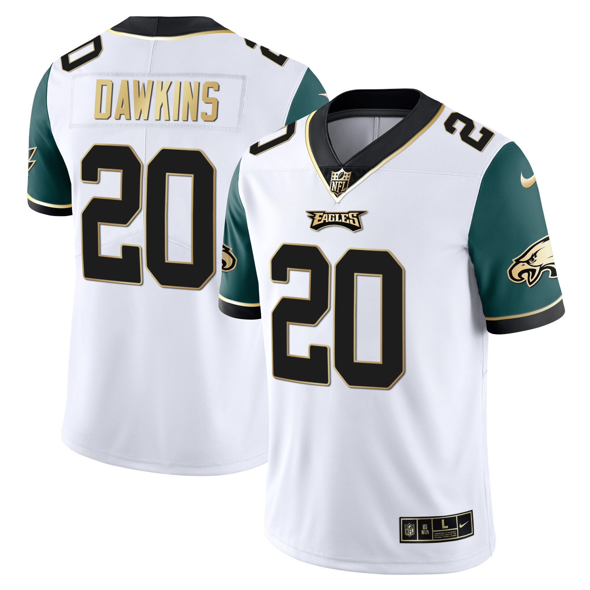 Brian Dawkins Youth's Philadelphia Eagles Gold & Split Vapor Midnight Green Sleeves Jersey - All Stitched
