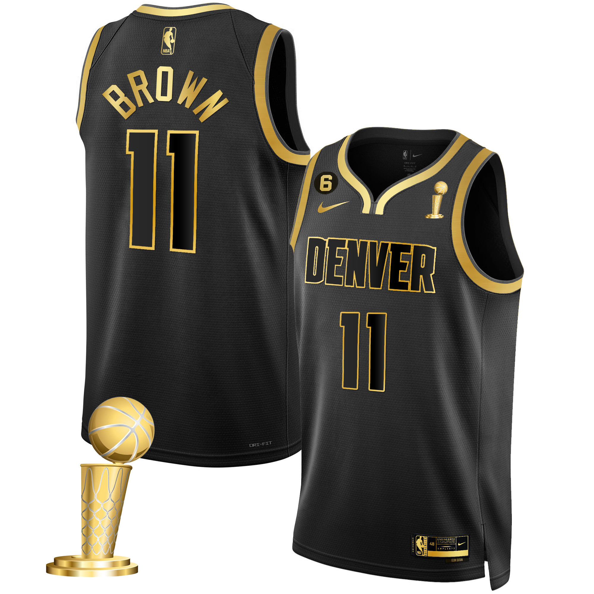 Bruce Brown Men's Denver Nuggets 2023 Champions Collection Black Gold Jersey - All Stitched
