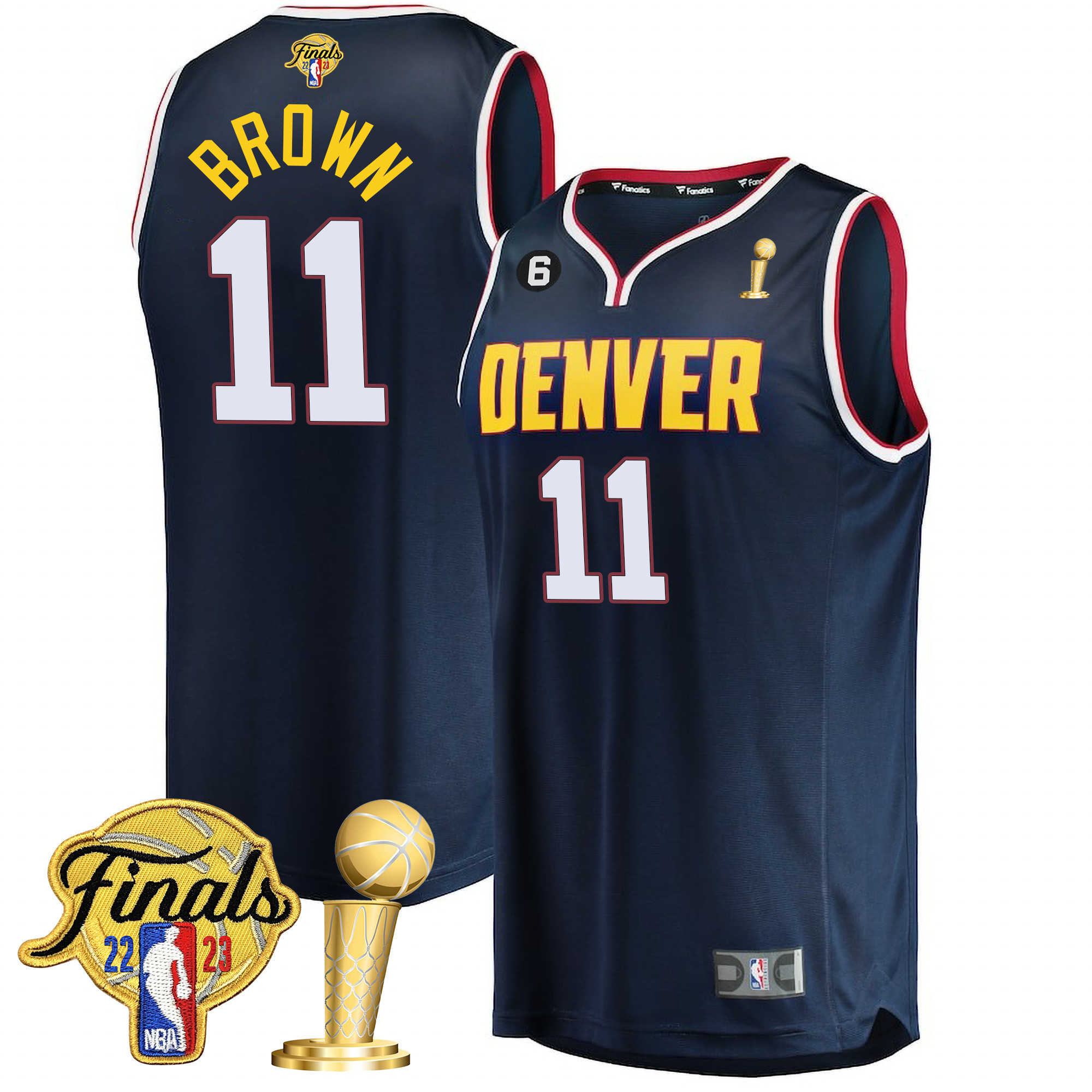 Bruce Brown Men's Denver Nuggets 2023 Finals Patch & Champions Collection V2 Icon Navy Jersey - All Stitched