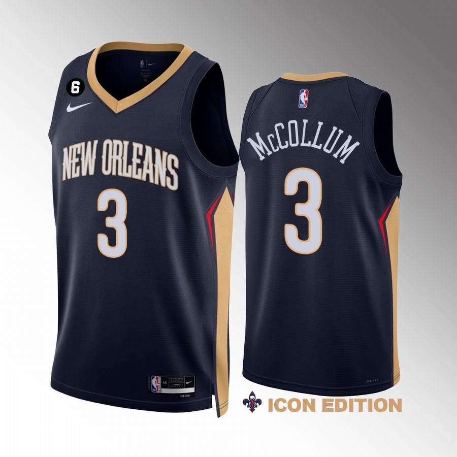 C.J. McCollum 3 New Orleans Pelicans Navy Stitched Jersey 2022-23 Icon Edition NO.6 Patch
