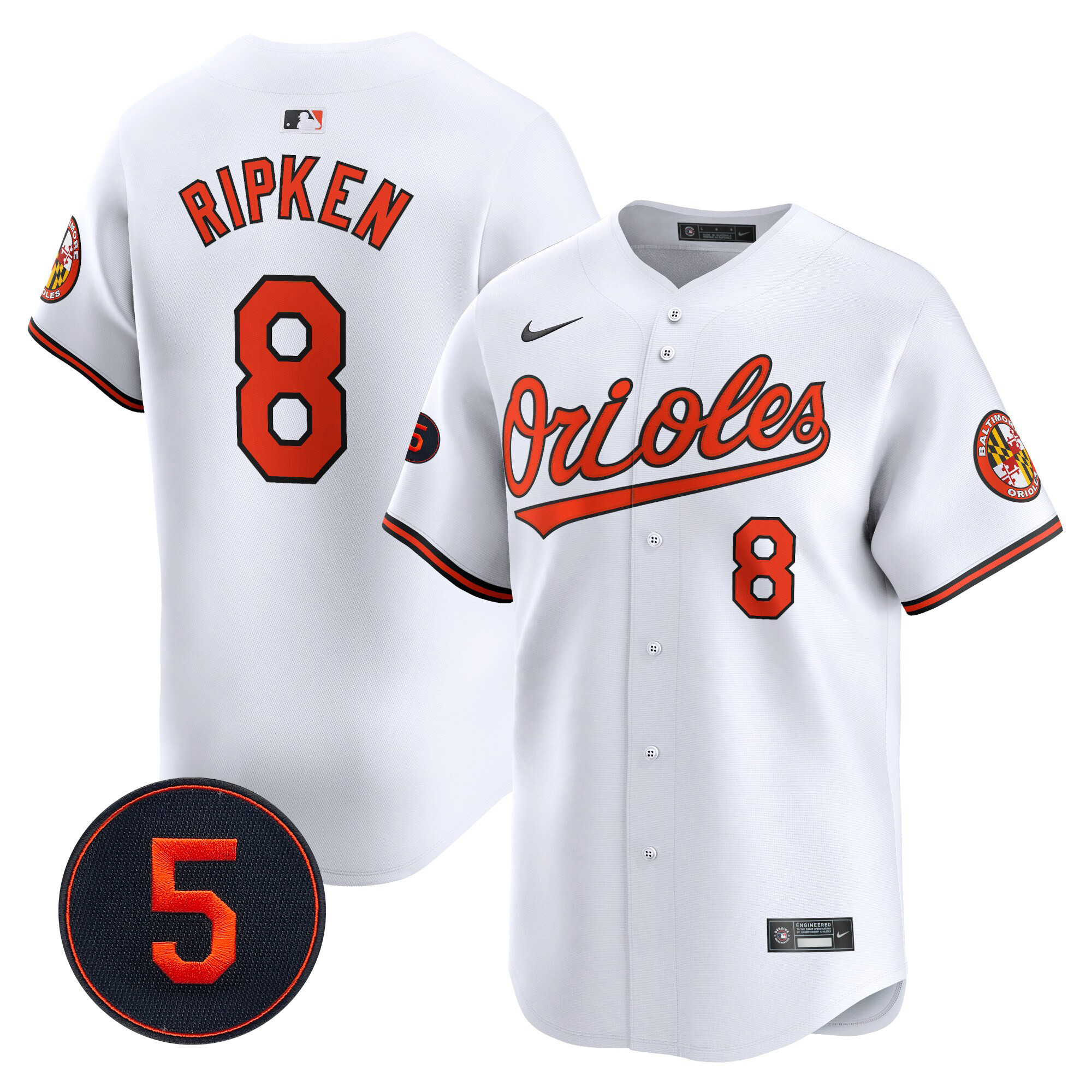 Cal Ripken Men’s Baltimore Orioles Robinson Patch Vapor Premier Limited White Jersey - All Stitched