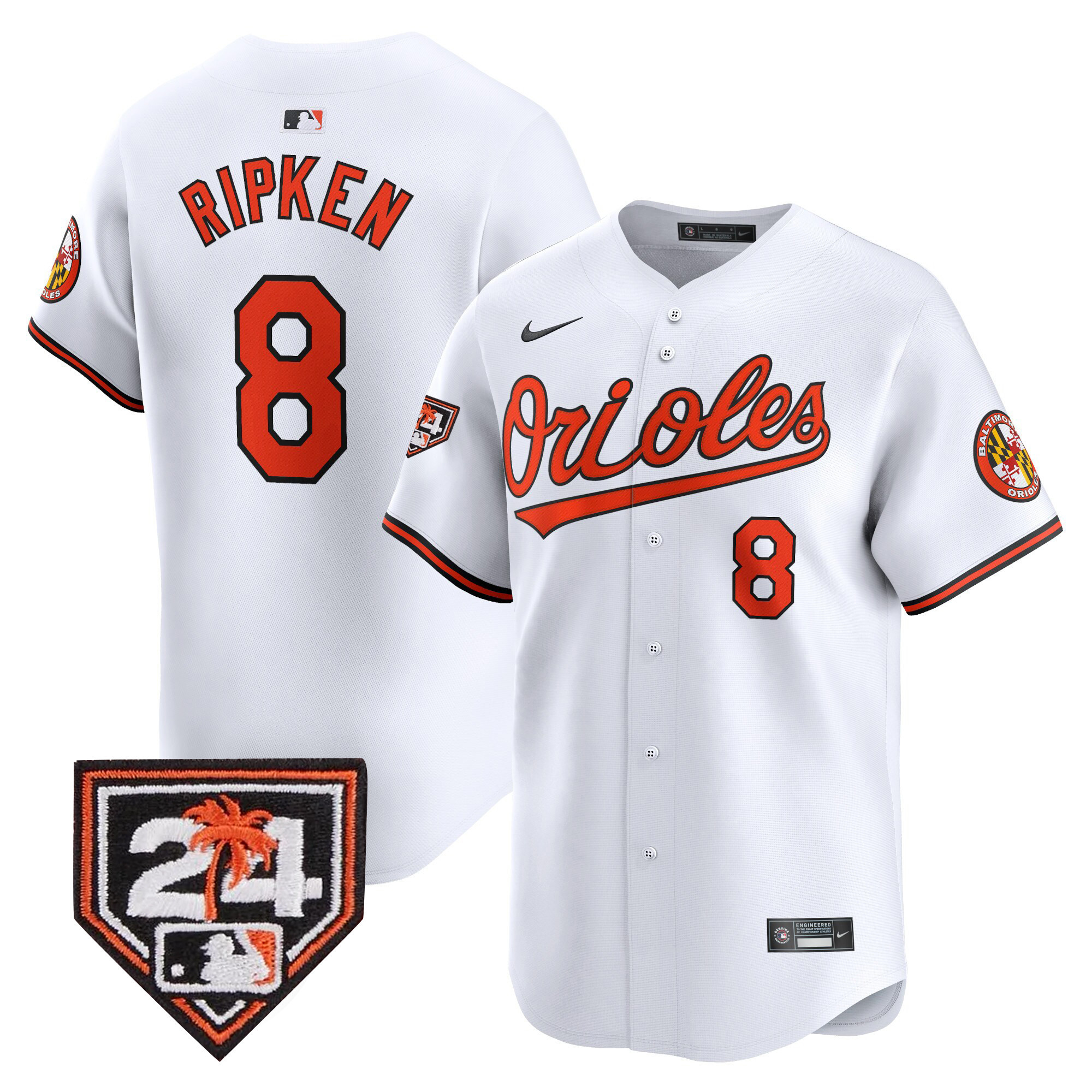 Cal Ripken Men's Baltimore Orioles 2024 Spring Training Patch Vapor Premier Limited White Jersey - All Stitched