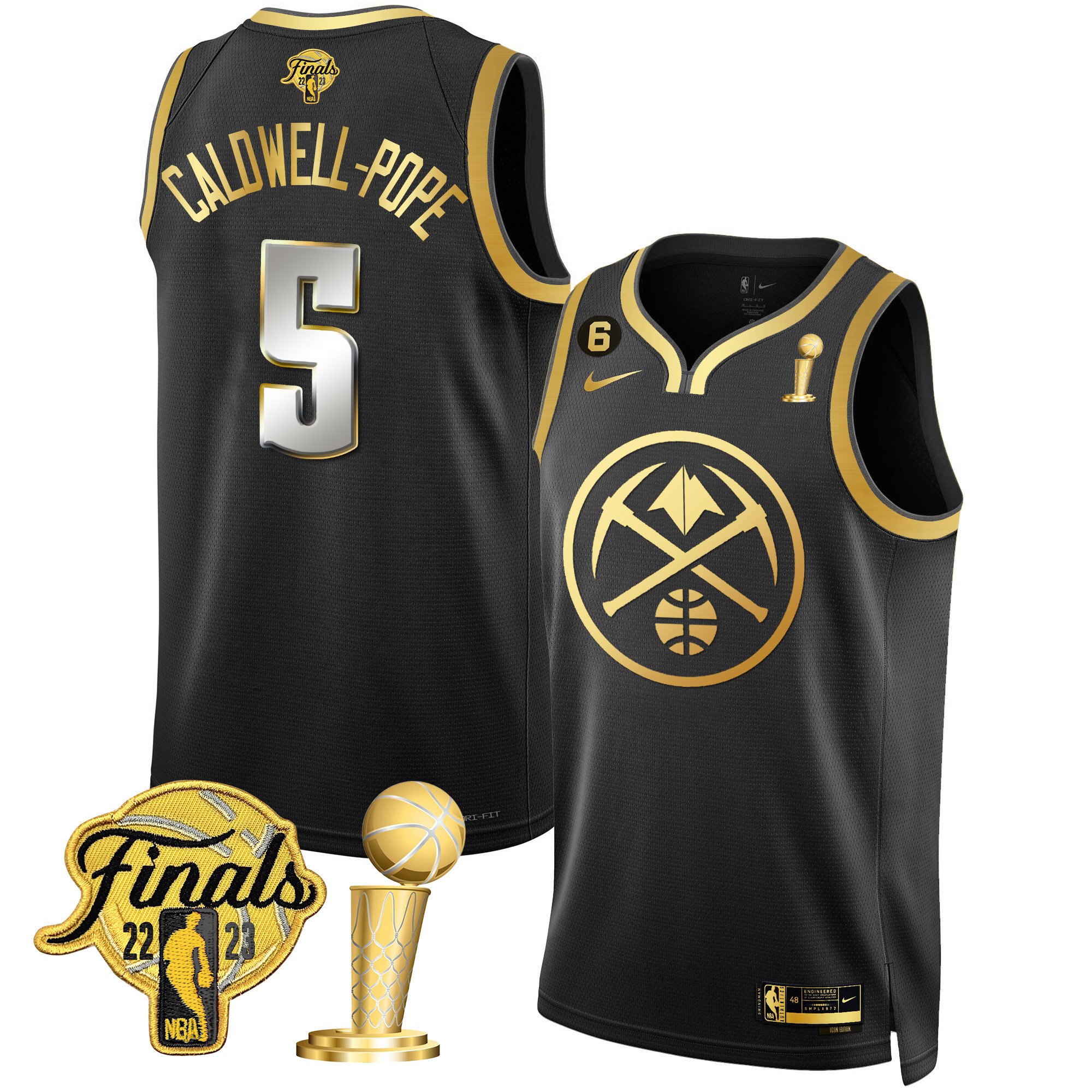 Caldwell-Pope Men's Denver Nuggets 2023 Finals & Champions Patch Gold Special Black Limited Jersey - All Stitched