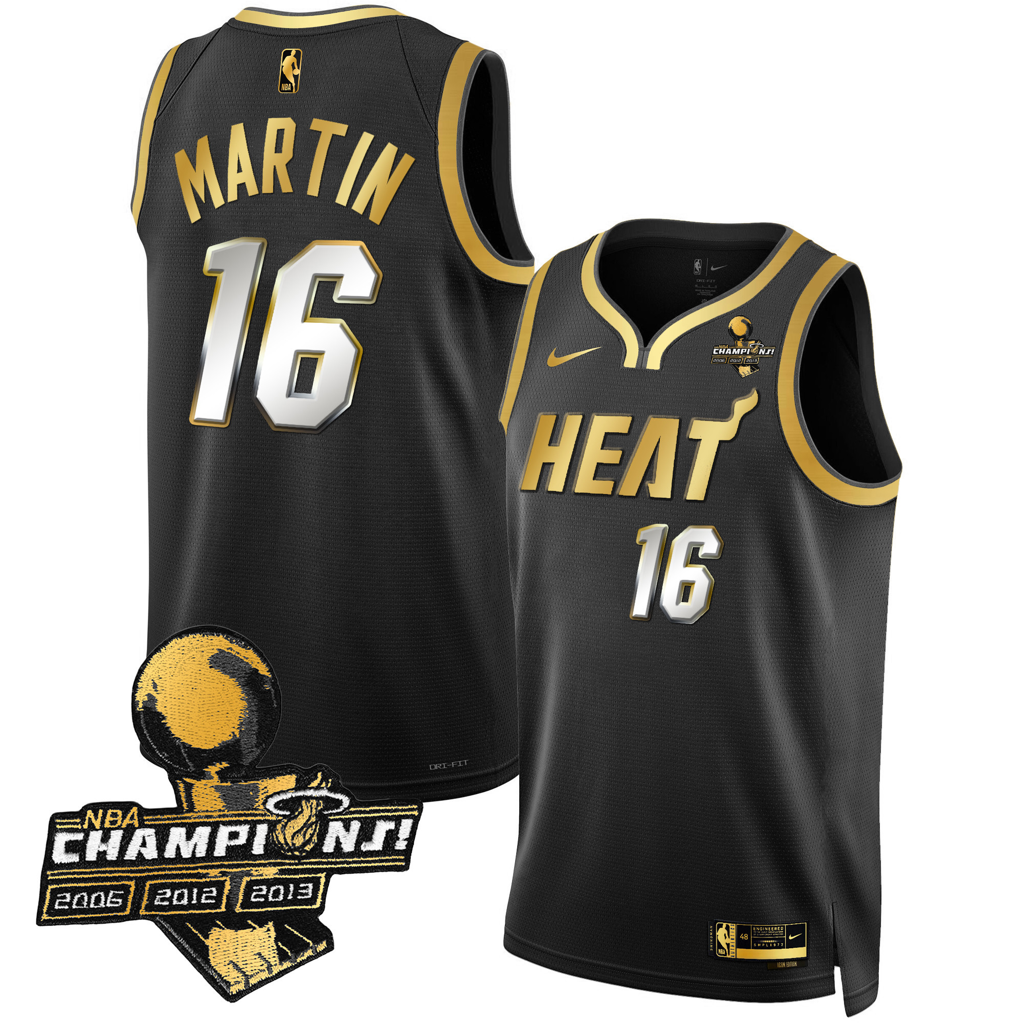 Caleb Martin Men's Miami Heat 3-Time Champions Patch Collection Black Limited Jersey - All Stitched
