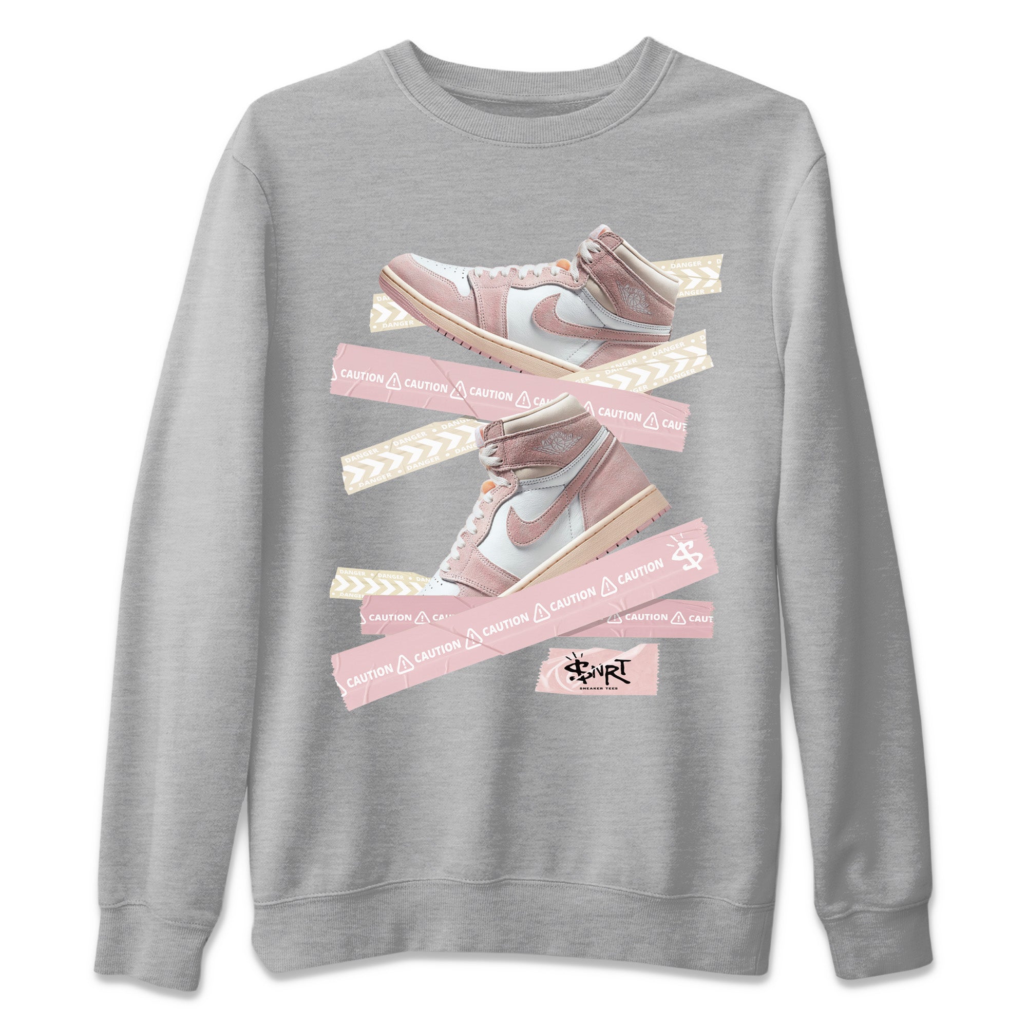 Caution Tape Unisex Sweater – Air Jordan 1 Washed Pink, Sneakers Matching Sweater