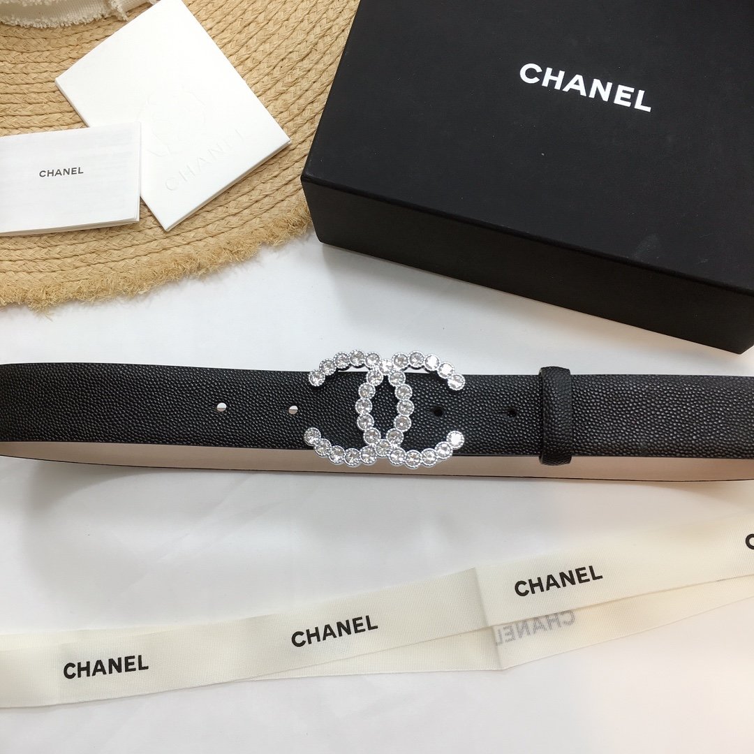Chanel Belt With Beaded Buckle Black With Silver Hardware Women Belt