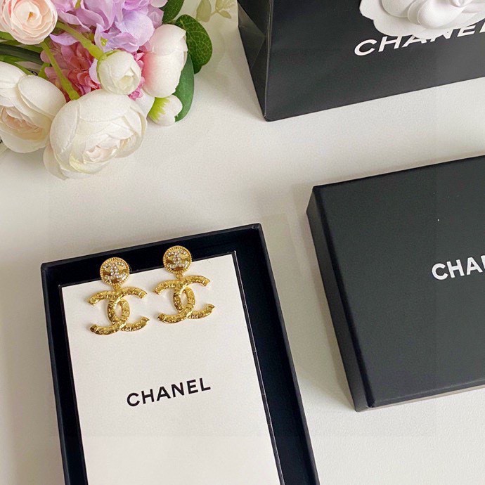 Chanel Dangling Oversized Logo Earrings Gold Tone For Women