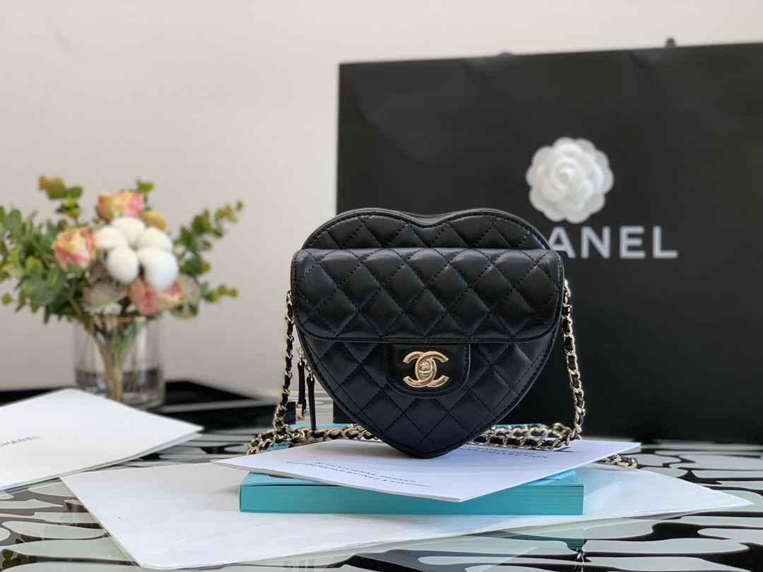 Chanel Mini Heart Bag Black For Women 7in/18cm AS3191 94305
