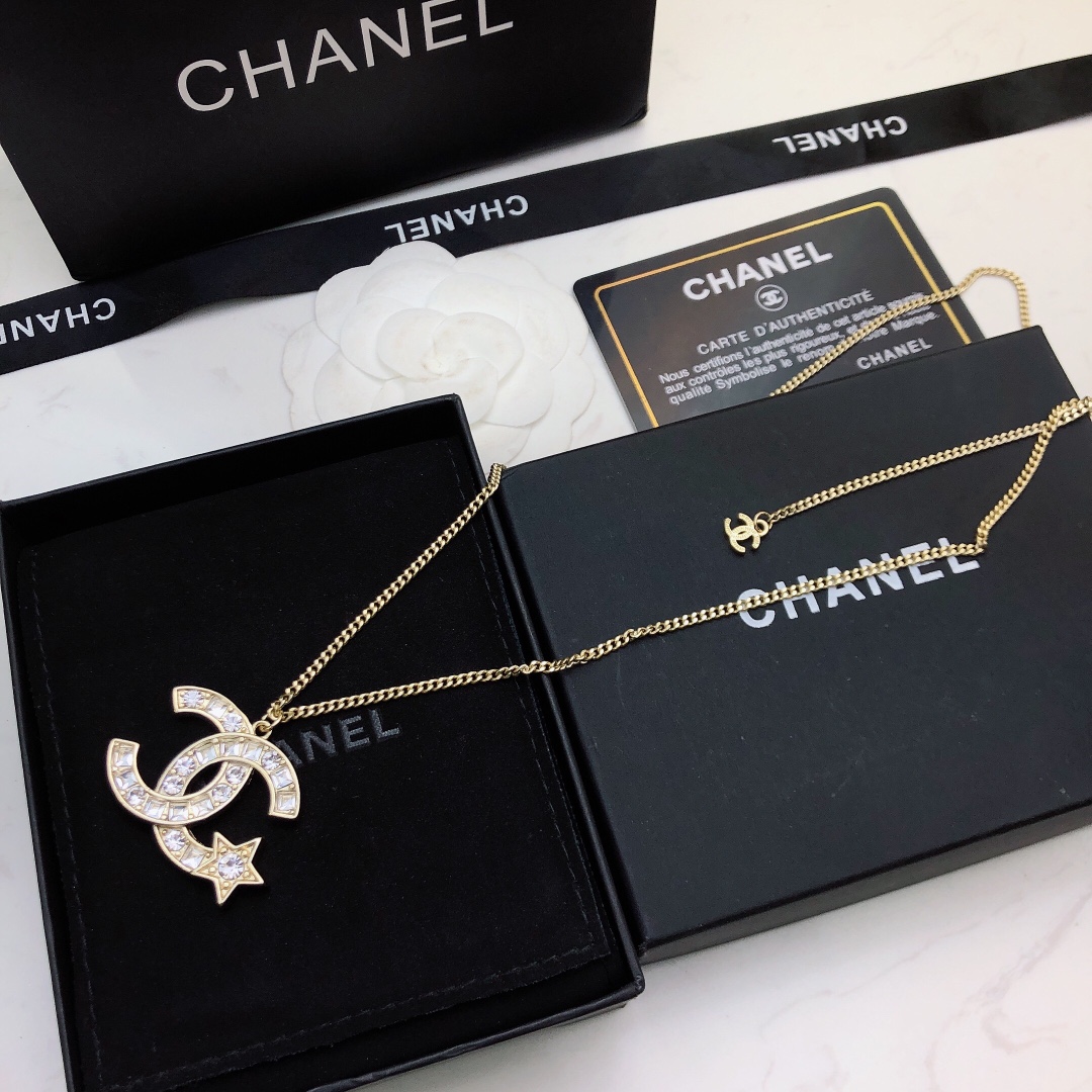 Chanel Mini Star With Douple C Necklace Gold Tone For Women