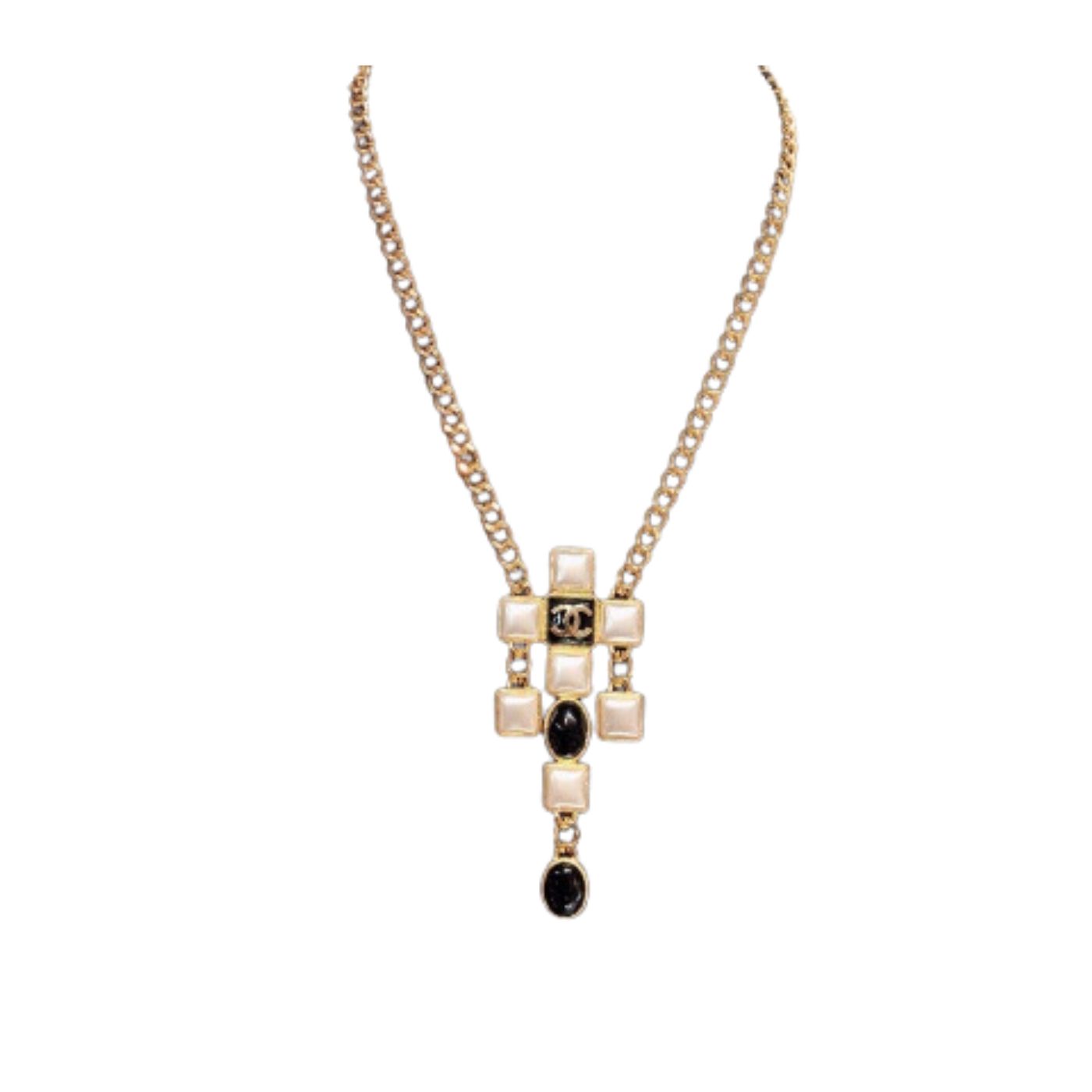 Chanel Morden Stone Necklace Gold Tone For Women