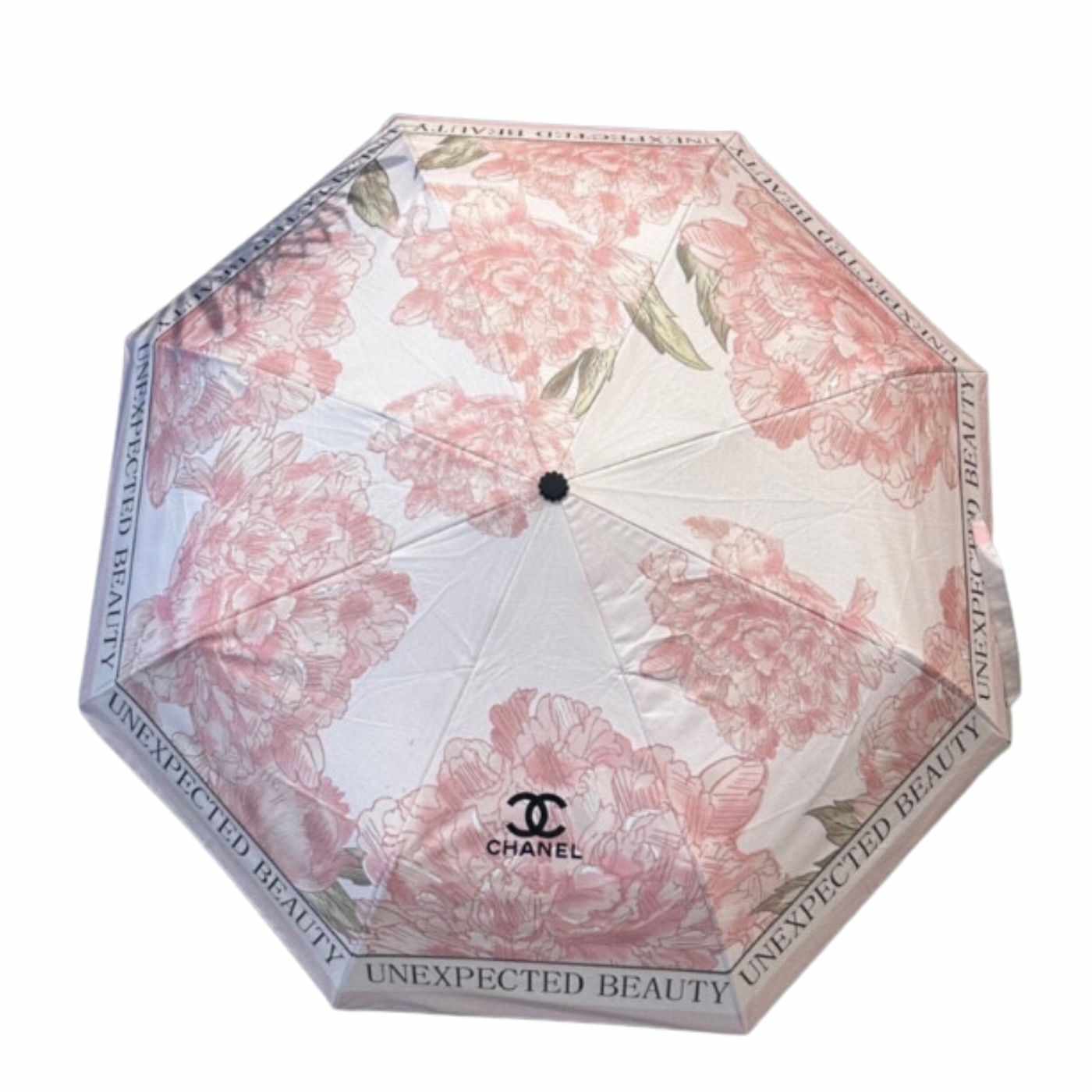 Chanel Nylon With Flower Folding Umbrella White
