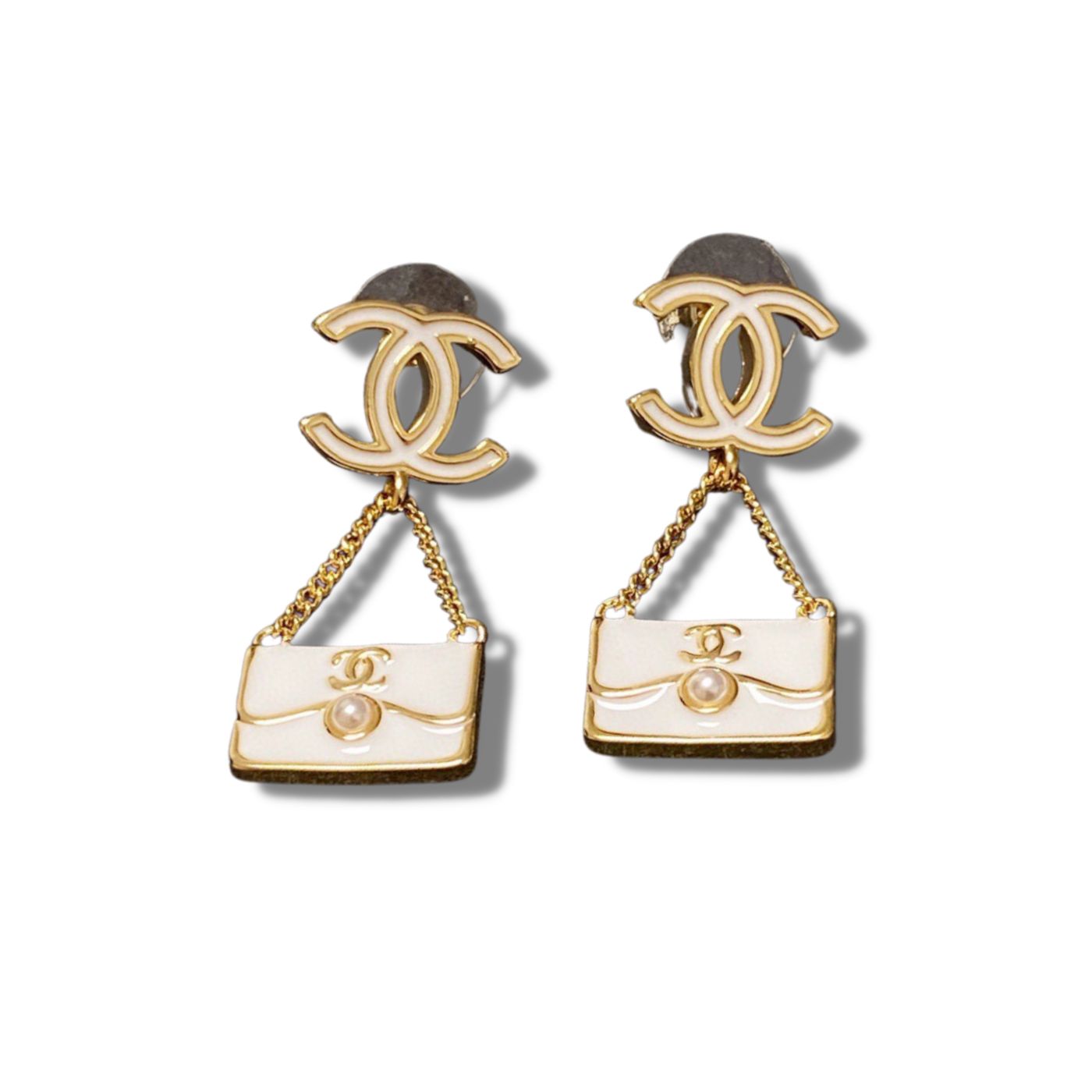 Chanel Pearl Bag CC Earring White For Women