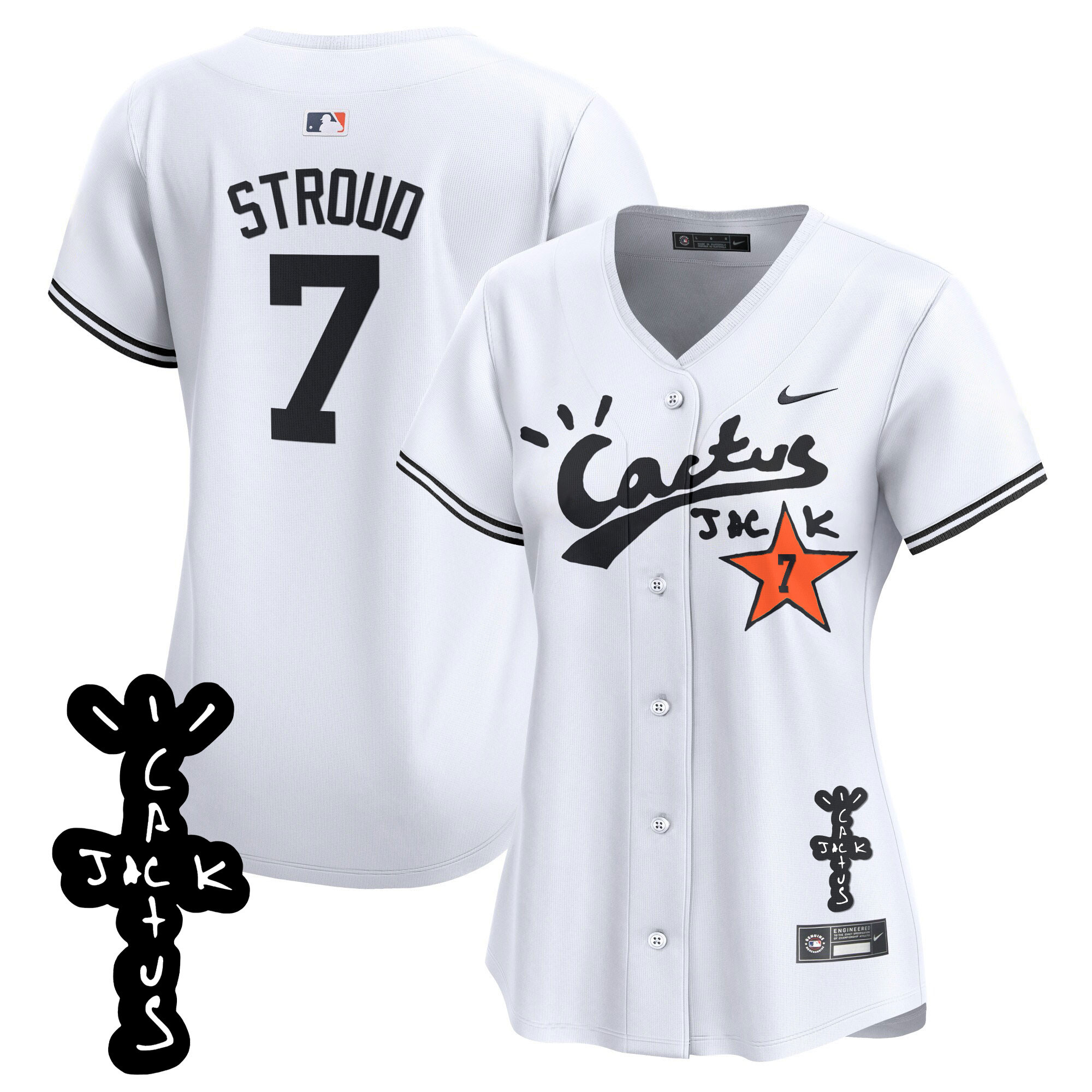 CJ Stroud Women's Houston Astros Cactus Jack Patch Vapor Premier Limited V2 White Jersey - All Stitched
