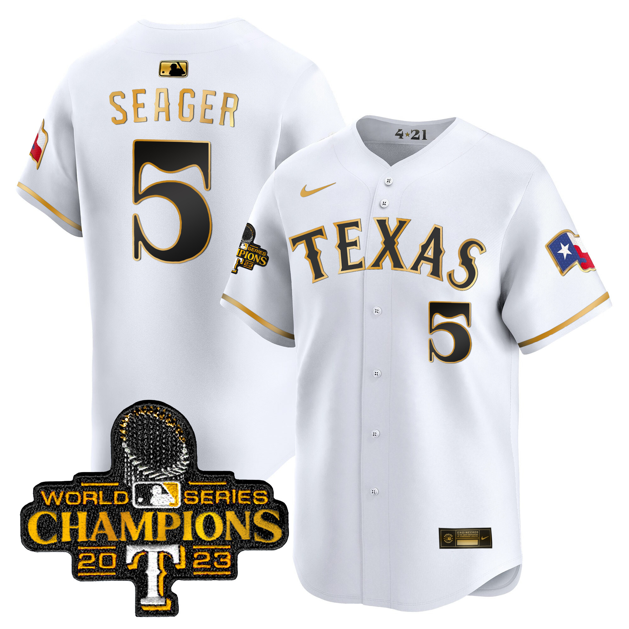 Corey Seager Men's Texas Rangers 2023 World Series Champions City Connect Vapor Premier Limited White Gold Jersey - All Stitched