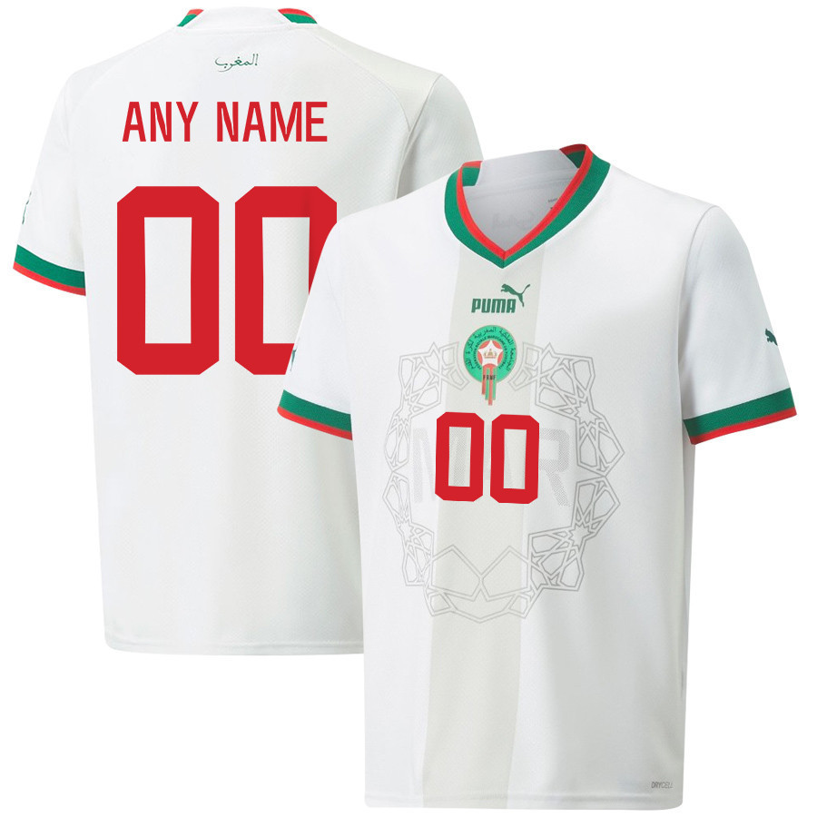 Custom 00 – Morocco National Team 2022-23 Qatar World Cup Men Away Soccer Jersey – White