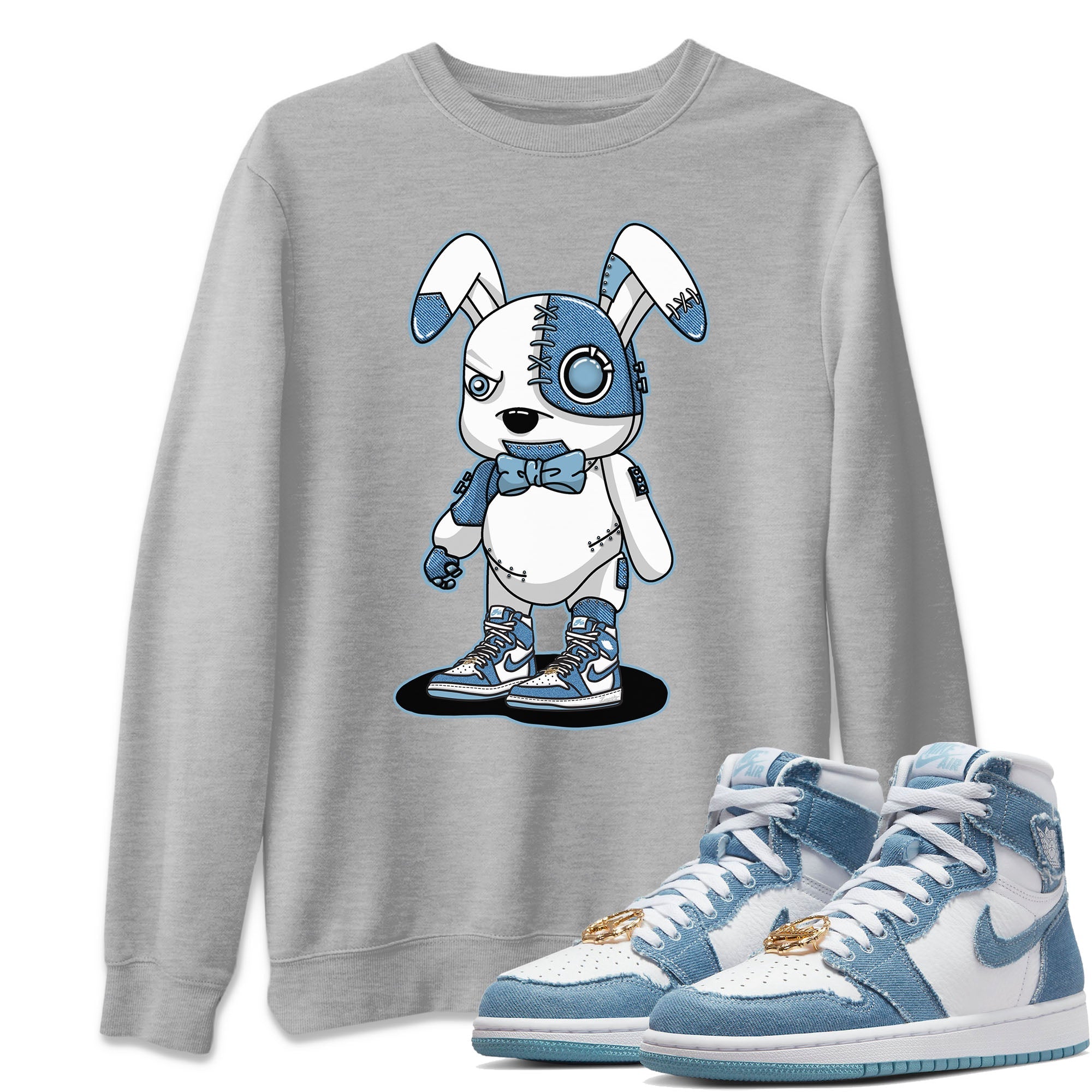Cyborg Bunny Unisex Sweater – Air Jordan 1 Denim, Sneakers Matching Sweater