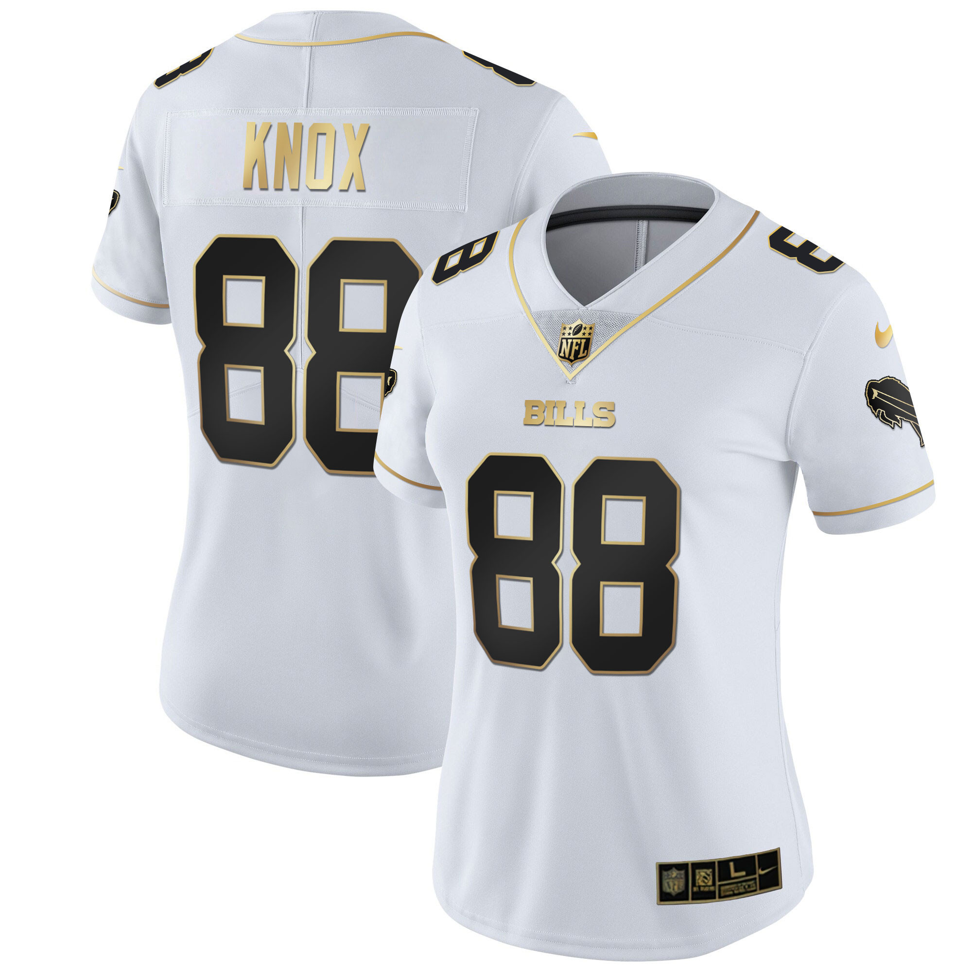 Dawson Knox Women's Buffalo Bills White Gold & Black Gold White Gold Jersey - All Stitched 