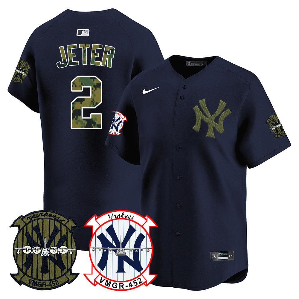 Derek Jeter Men's New York Yankees Woodland USMC Alternate Vapor Premier Limited Navy Jersey - All Stitched