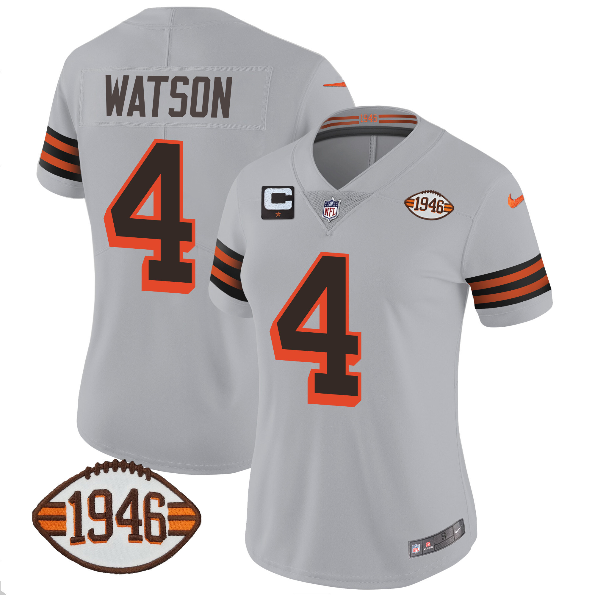 Deshaun Watson Women's Cleveland Browns 1946 75th Anniversary Patch Gray Jersey - All Stitched
