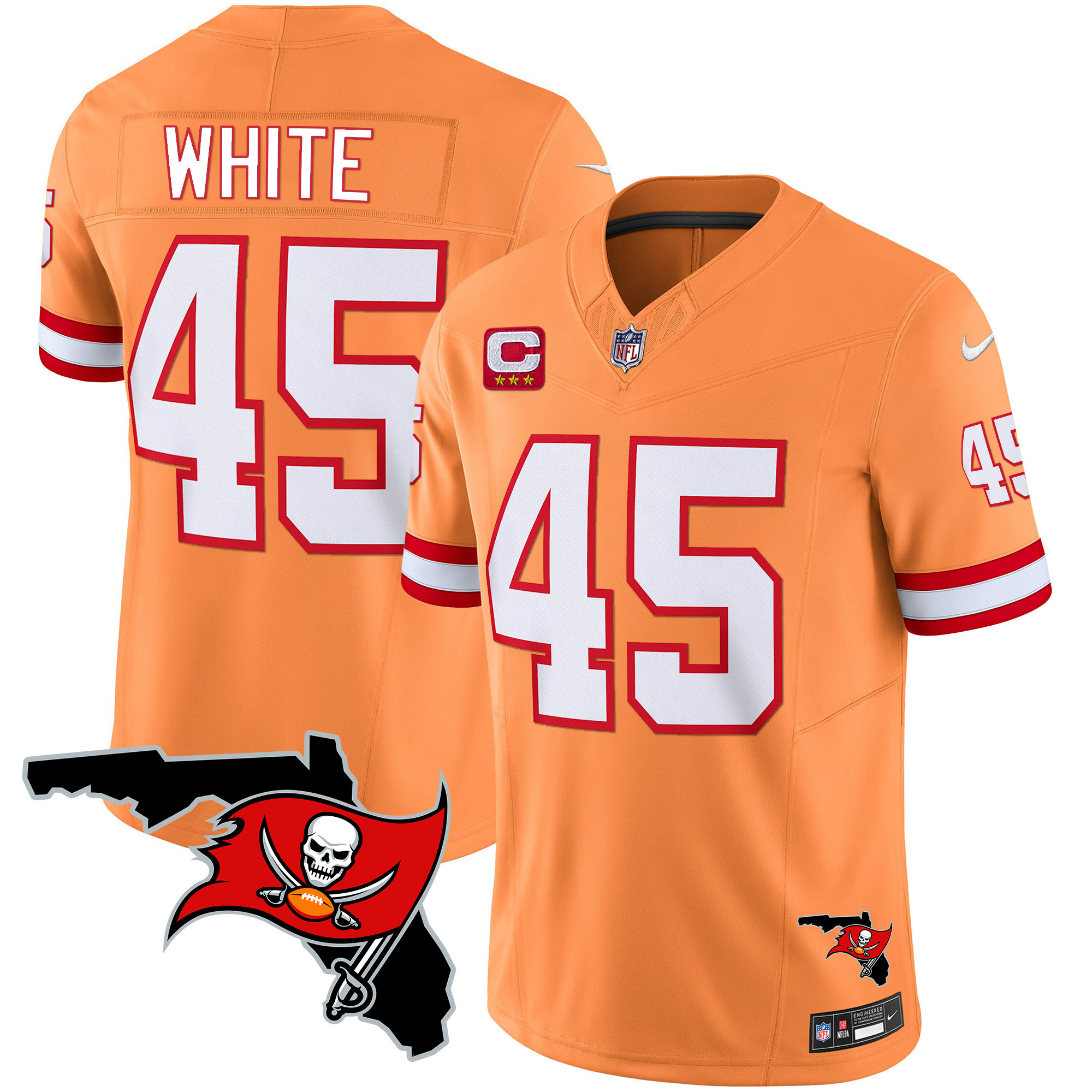 Devin White Men's Tampa Bay Buccaneers Florida Patch Vapor Limited Orange Jersey - All Stitched 
