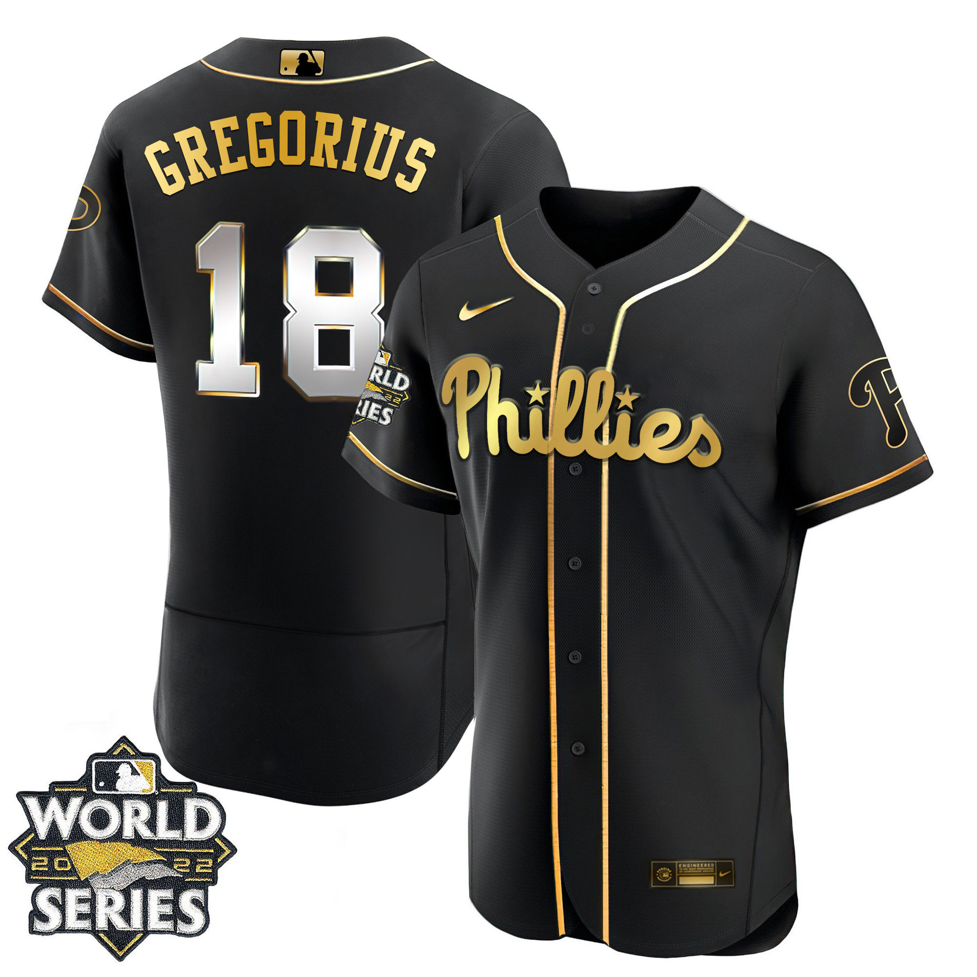 Didi Gregorius Men's Philadelphia Phillies Gold 2022 World Series Limited Flex Black Jersey - All Stitched