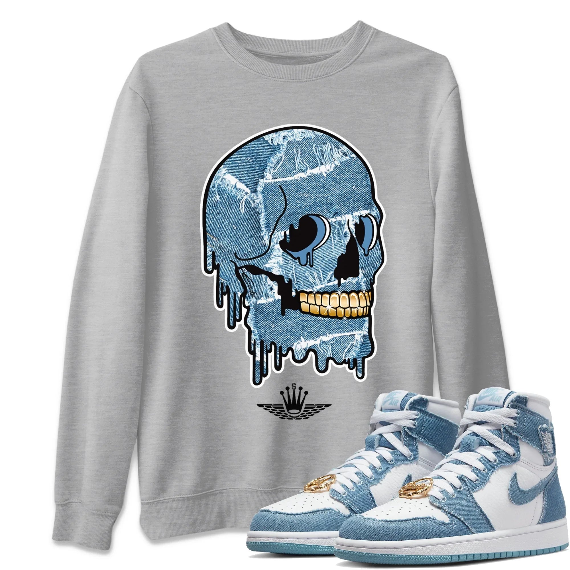 Dripping Camo Skull Unisex Sweater – Air Jordan 1 Denim, Sneakers Matching Sweater