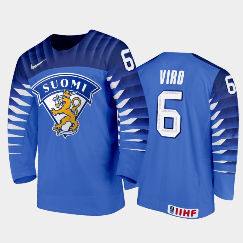 Finland Eemil Viro 2022 IIHF World Junior Championship Blue #6 Jersey Away