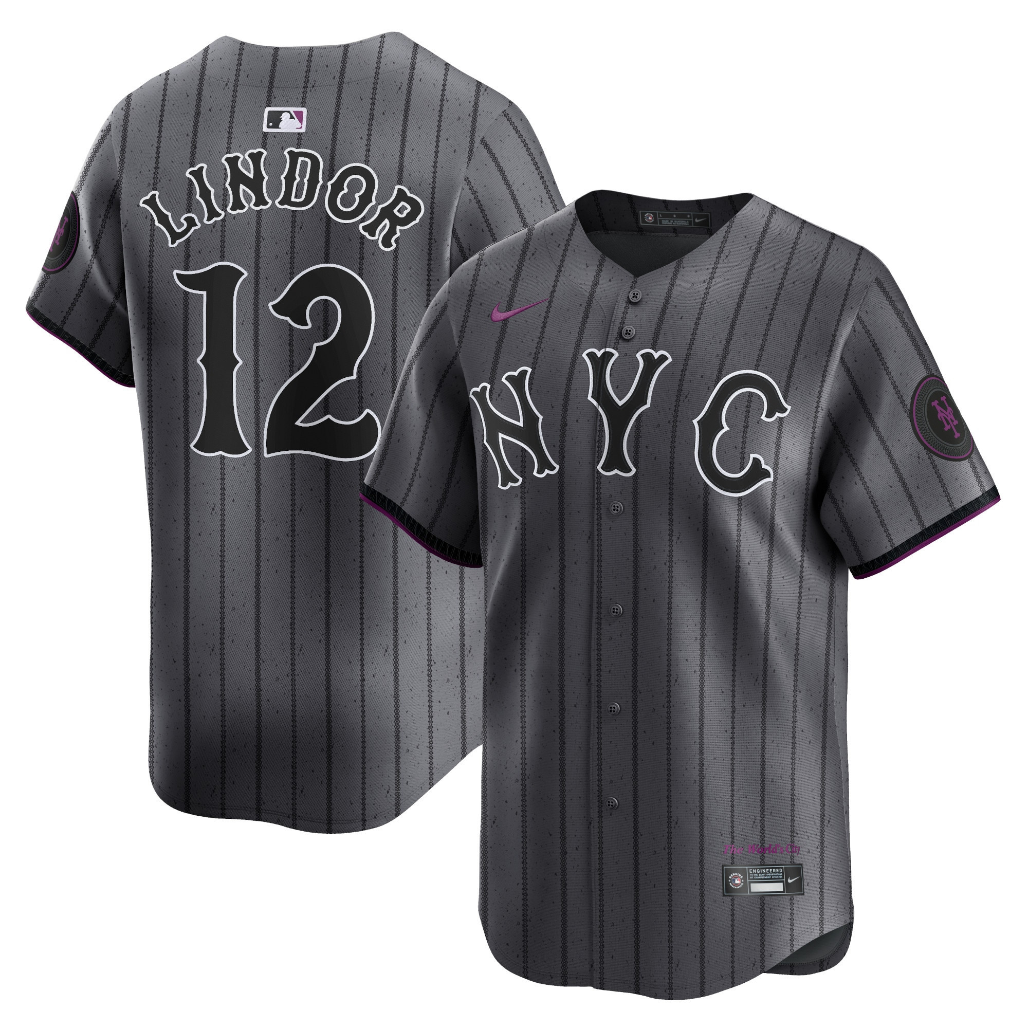 Francisco Lindor Men's New York Mets 2024 City Connect Vapor Premier Limited - Graphite Jersey - All Stitched