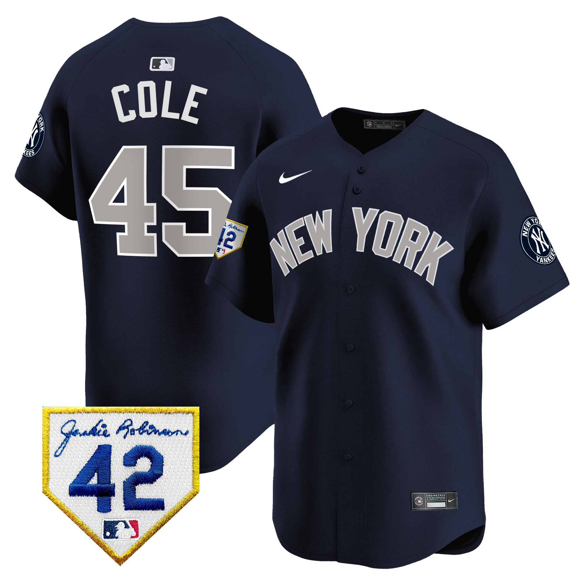 Gerrit Cole Men's New York Yankees 2024 Jackie Robinson Patch Vapor Premier Limited Alternate Jersey - All Stitched